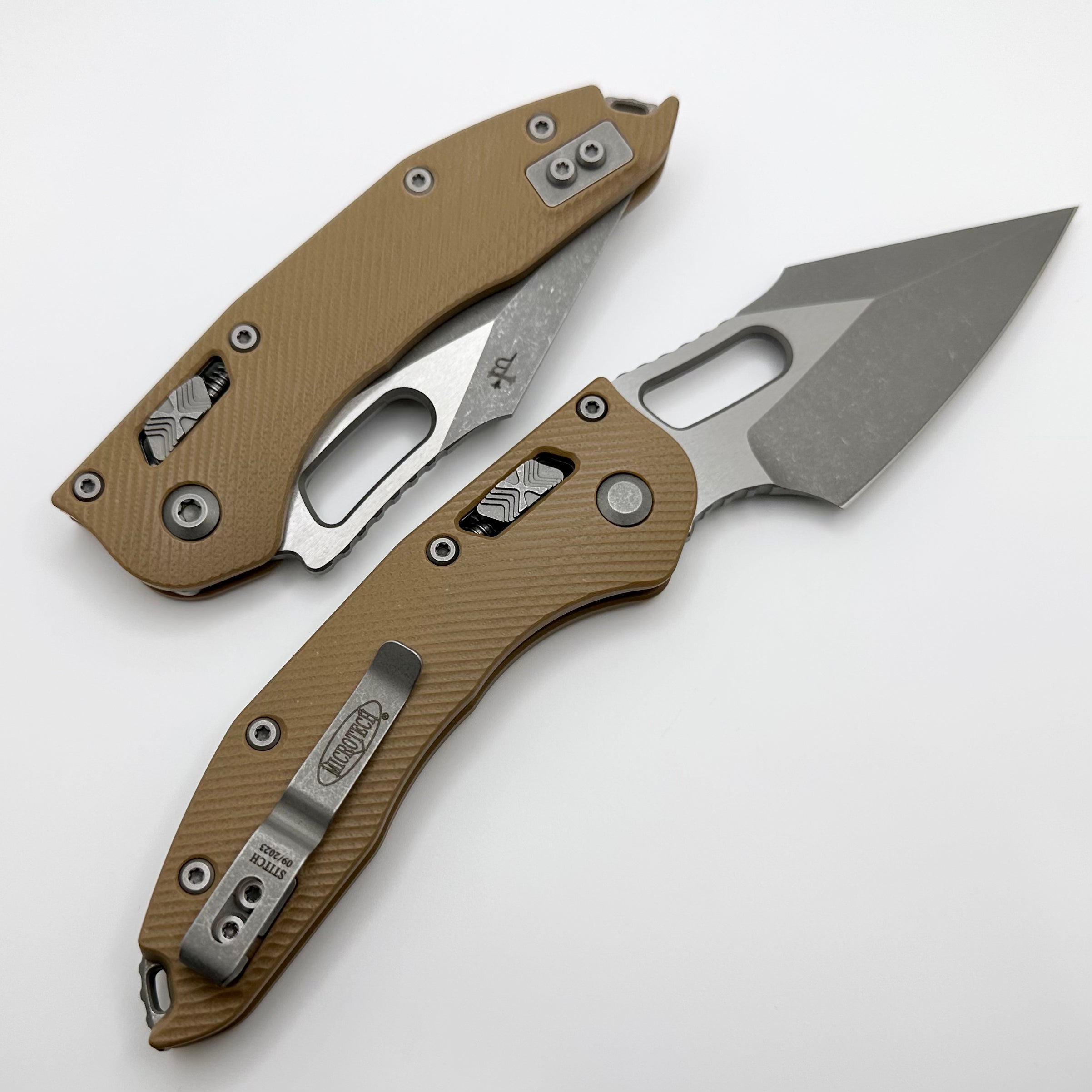Premium Microtech Stitch RAM LOK Knife - Apocalyptic M390MK Blade & Tan G-10 Handle