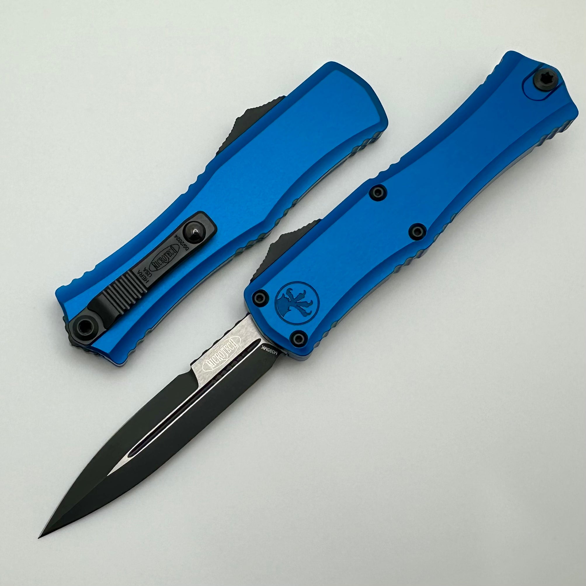 Premium Microtech Mini Hera EDC Knife - M390MK Blade, Blue Aluminum Handle