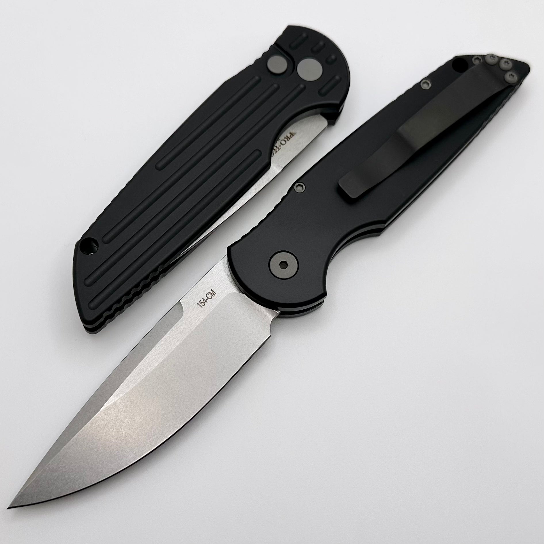 Pro-Tech TR-3 Left-Handed Tactical Knife | Premium Black Grooved Handle & Stonewash 154-CM Blade