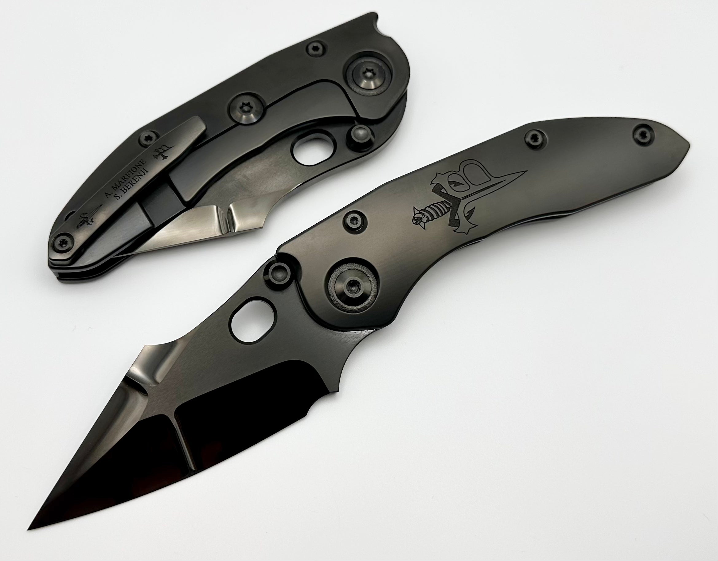 Marfione Custom & Borka Blades Ultimate Dark Side Stitch - DLC Diamond Wash M390 & Engraved Titanium