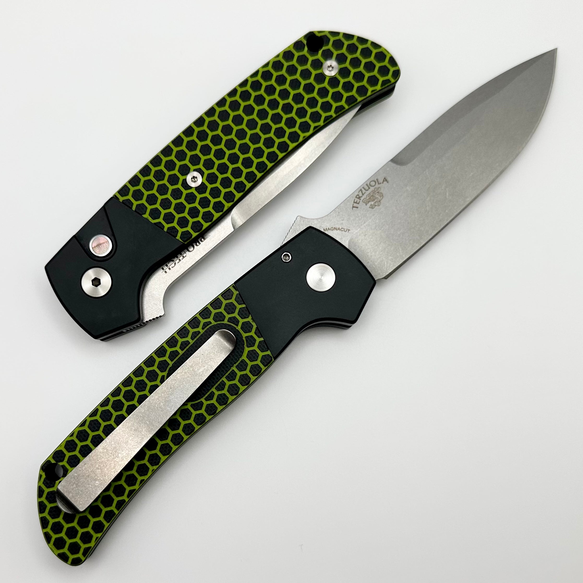 Pro-Tech Terzuola ATCF Ultimate Tactical Knife - Green/Black Honeycomb G10 Inlays & Stonewash MagnaCut Blade