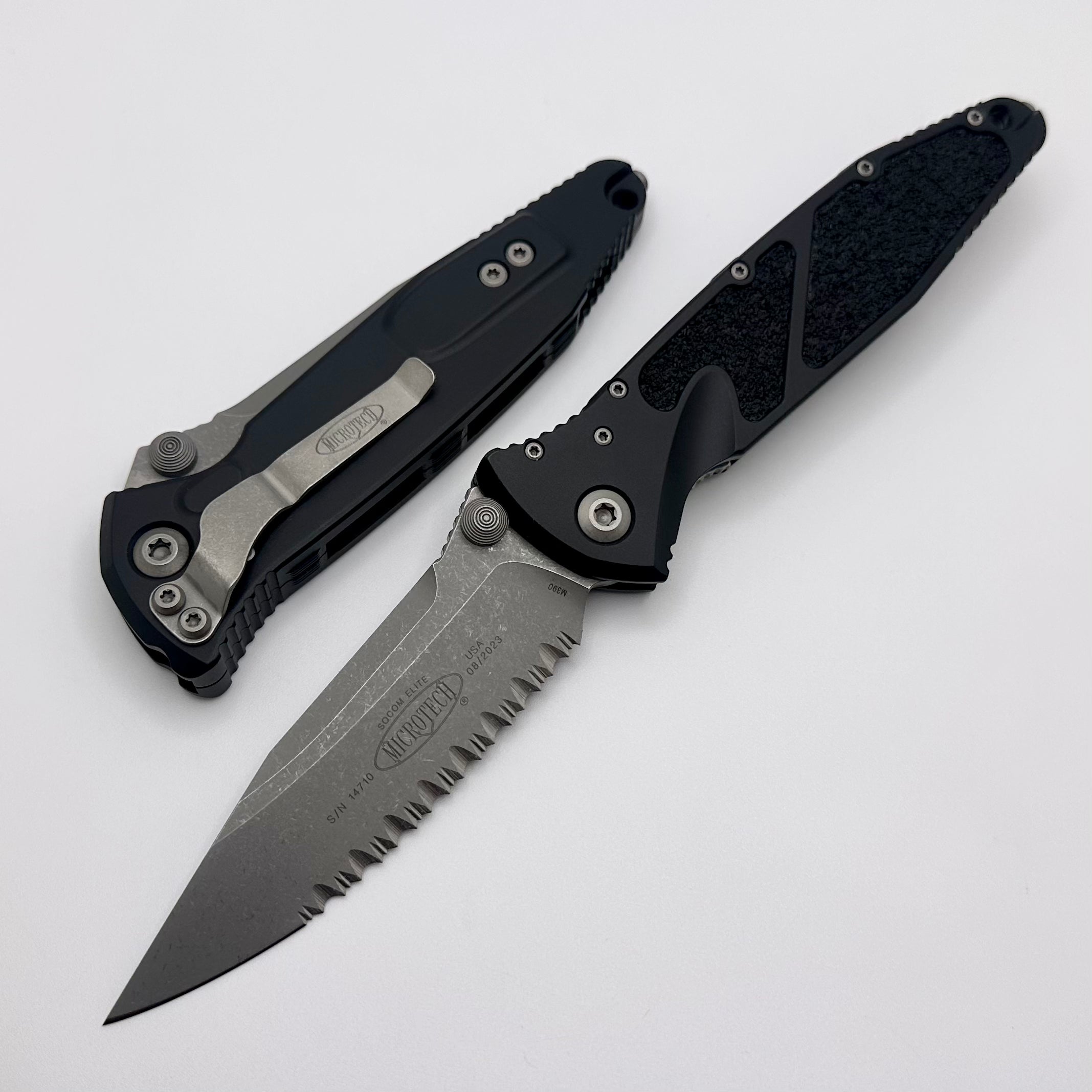 Microtech Socom Elite Tactical Folding Knife - Apocalyptic Finish, Full Serrated Edge, Manual Open