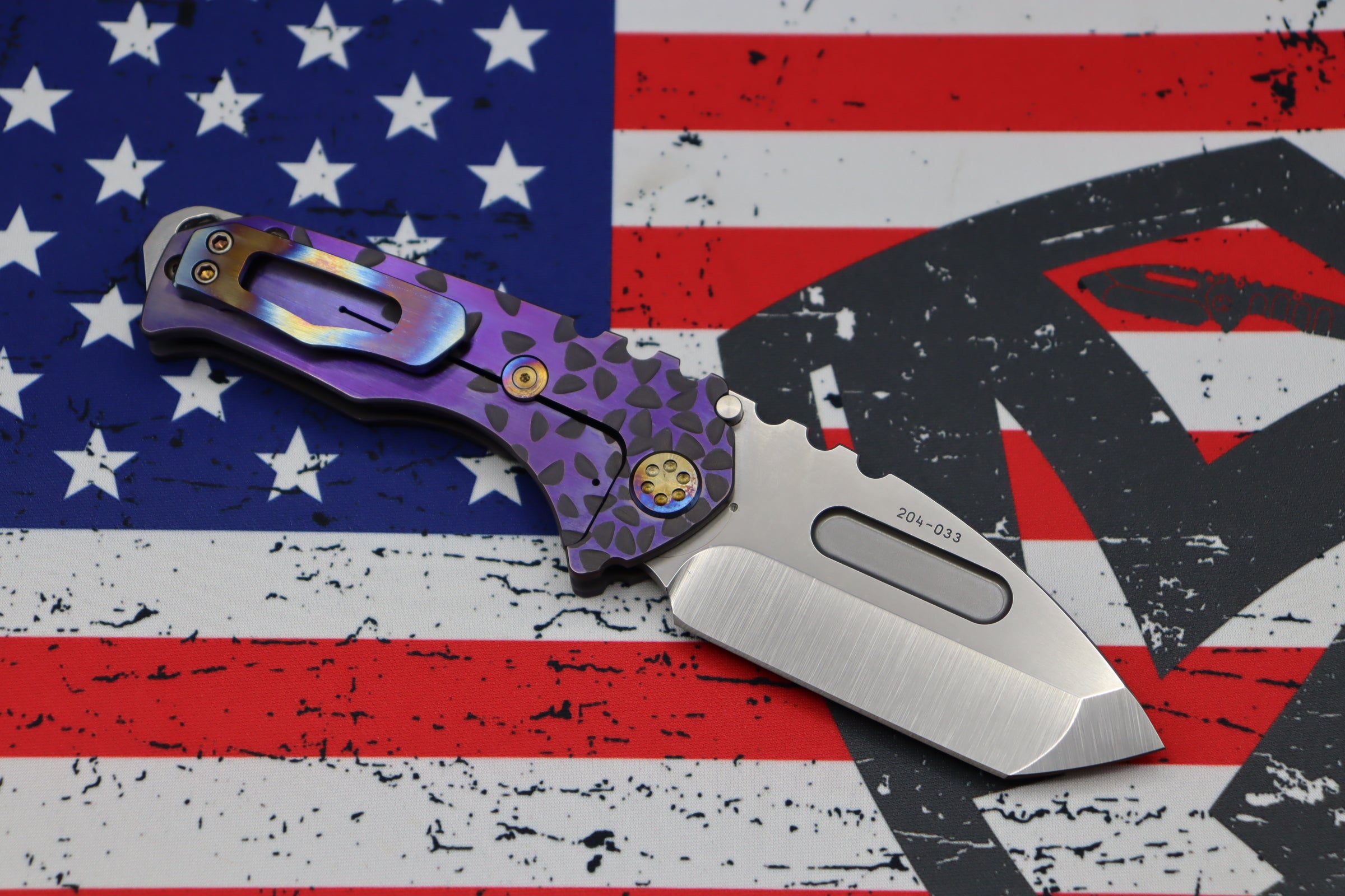 Medford Praetorian Genesis Tanto Knife - Premium S35VN Blade with Violet Sculpted Handles & Flamed Hardware