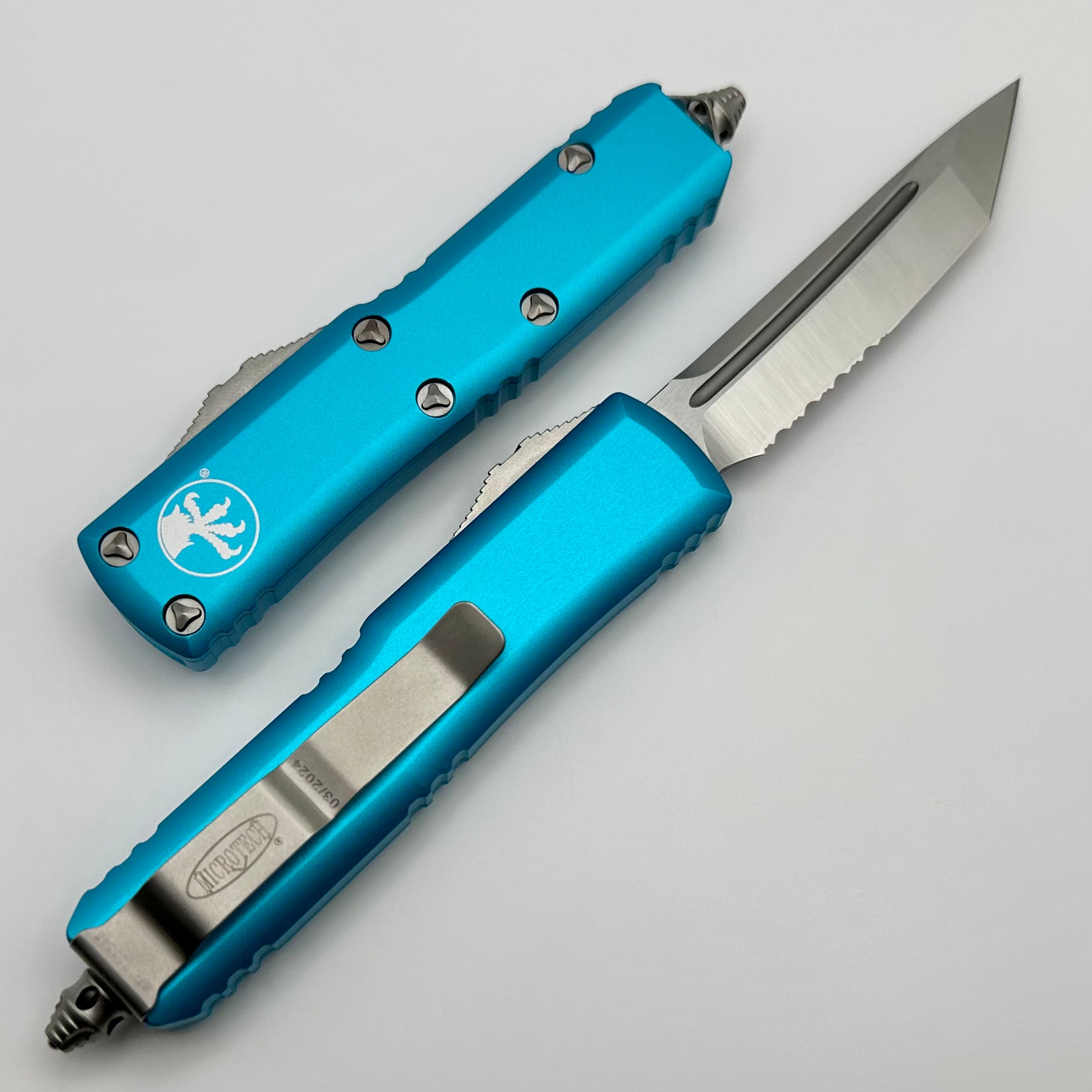 Premium Microtech UTX-85 Tanto Knife - Satin Finish & Turquoise Handle