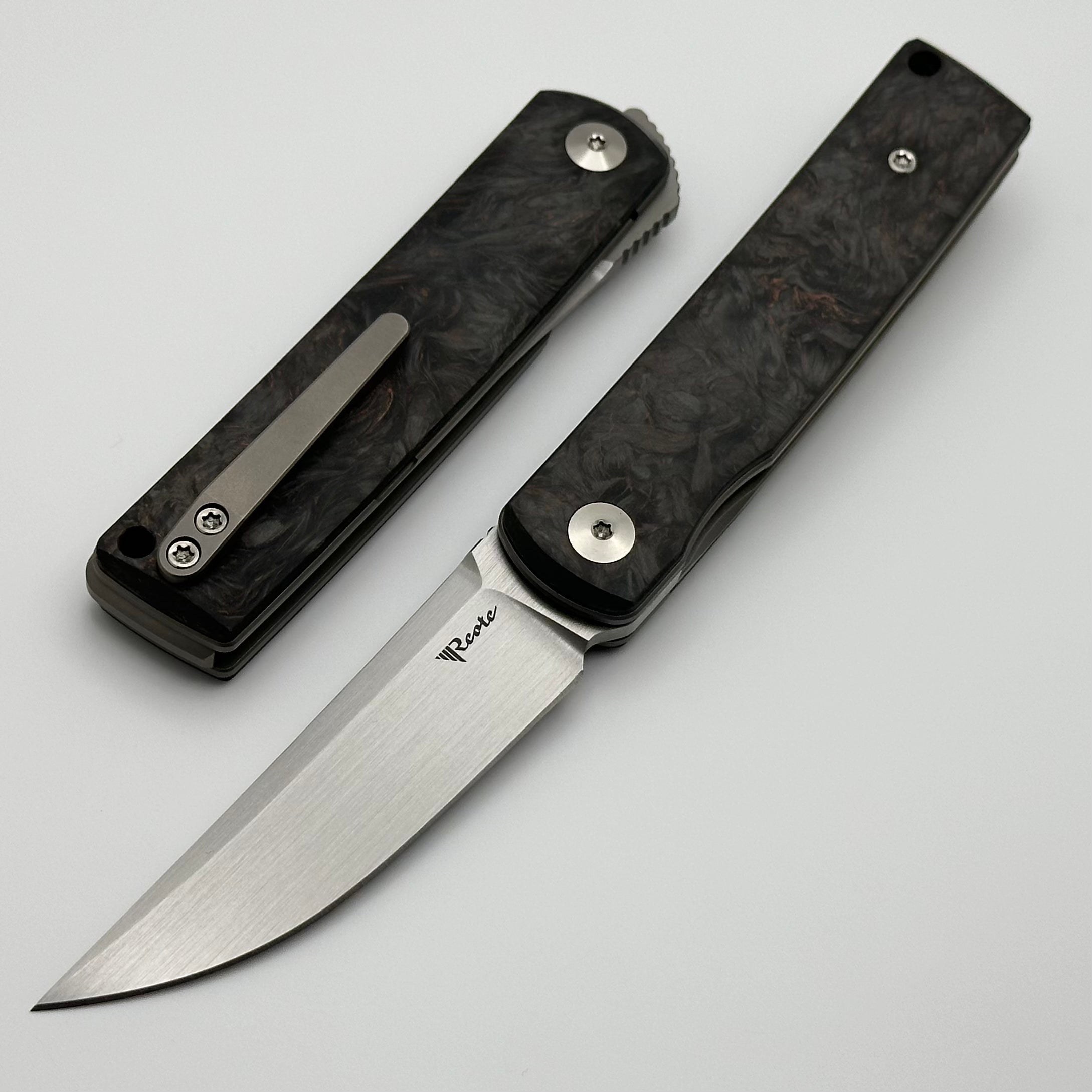 Premium Reate Bushido Folding Knife - Dark Matter Copper & Carbon Fiber Handles