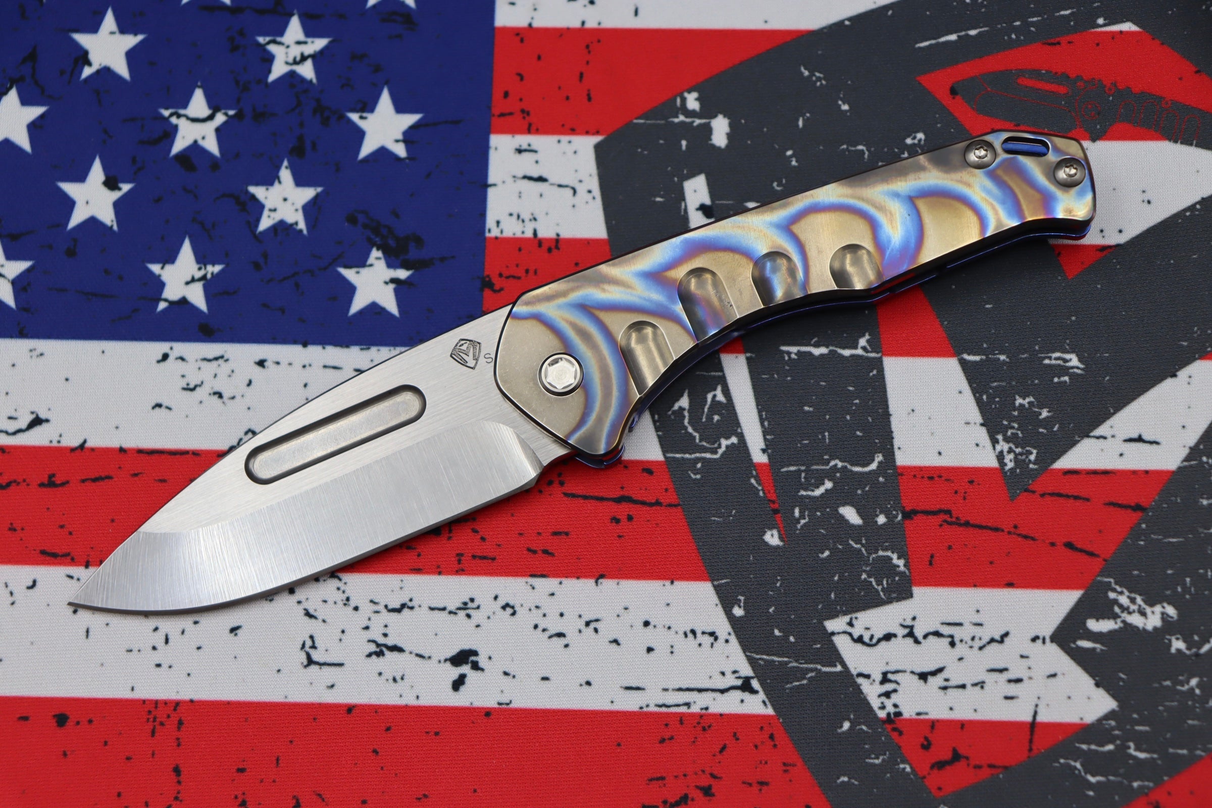 Medford Praetorian Slim Tumbled S35VN Drop Point & Flamed Handle with Blue - Premium Tactical Knife