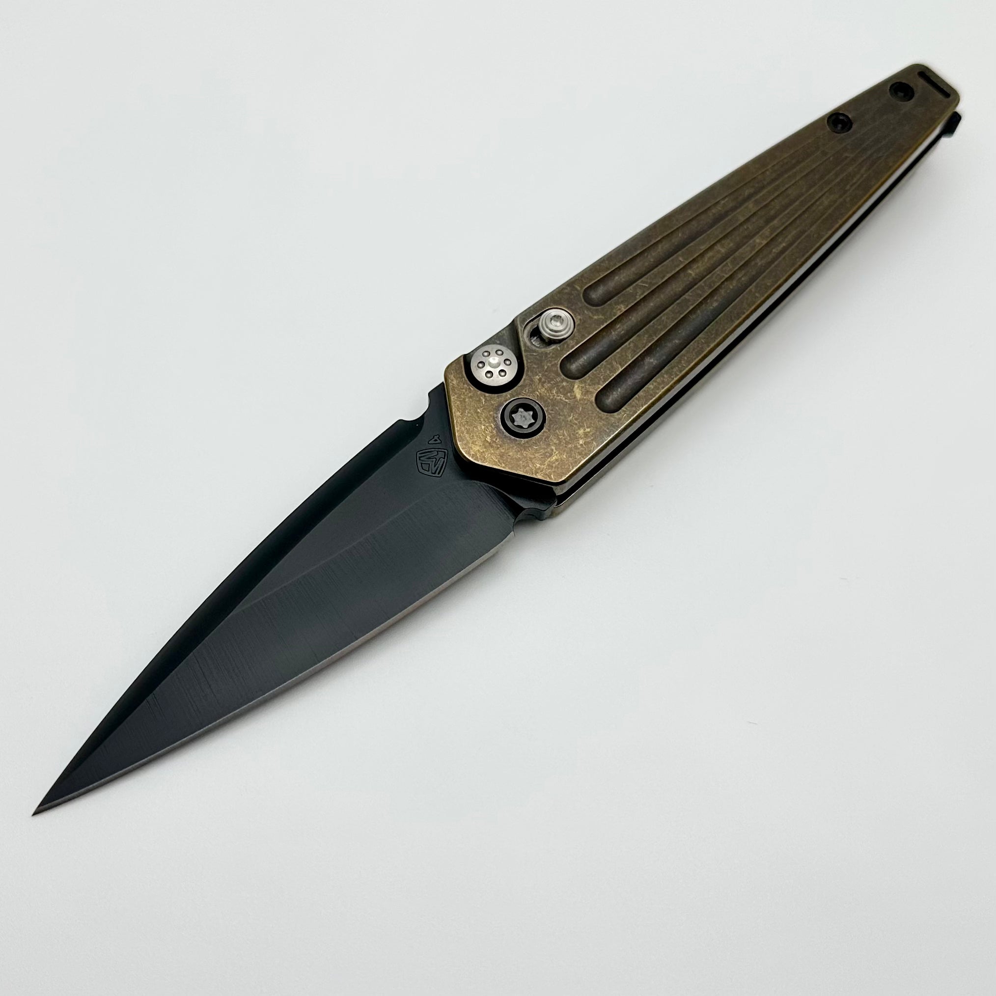 Medford Knife Nosferatu Auto Bronze Tumbled Handles - Premium DLC S45VN Blade