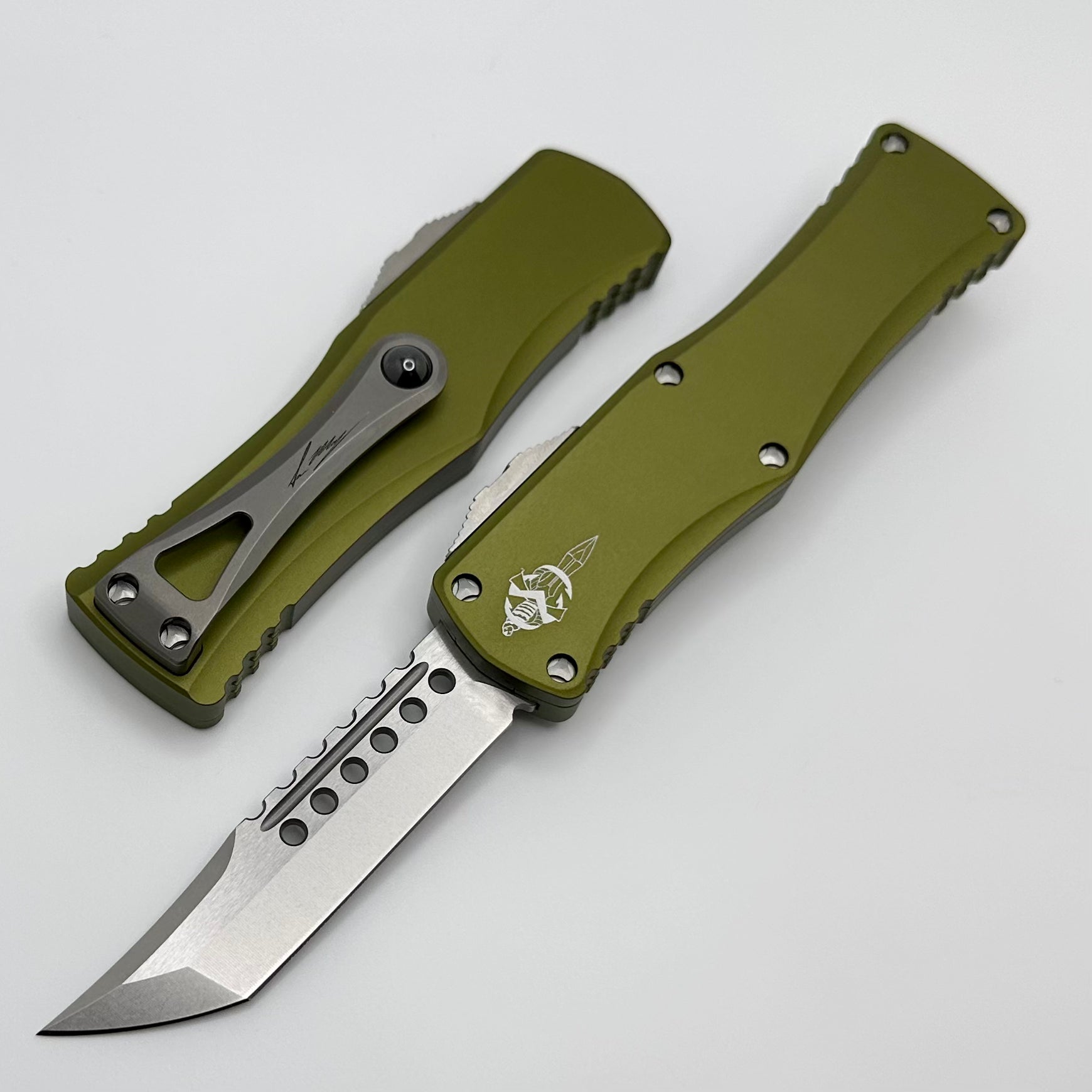 Microtech Hera Hellhound Premium Tactical Knife - Stonewash & OD Green Signature Series