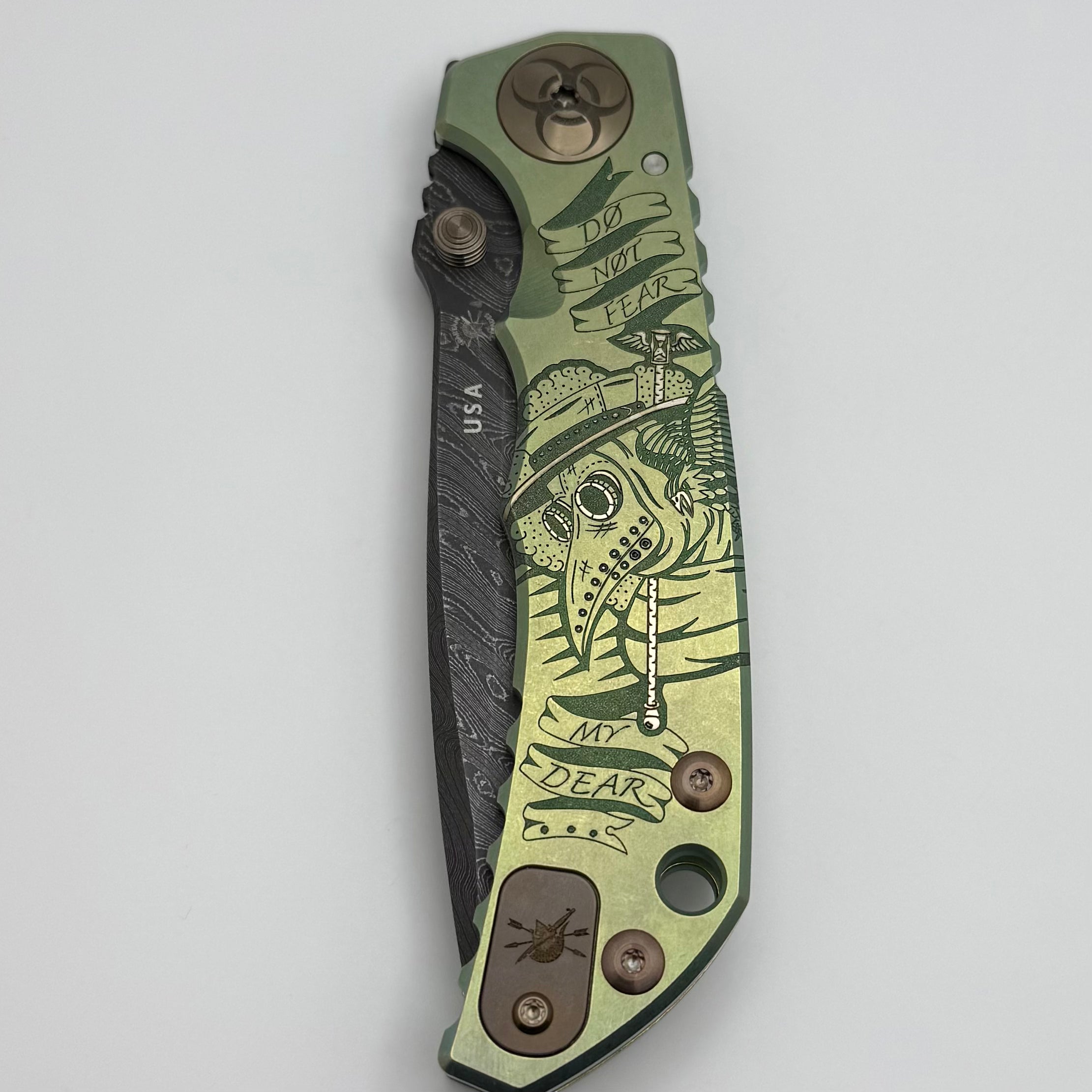 Premium Spartan Harsey Folder - Green Plague Doctor Limited Edition with Damascus Blade