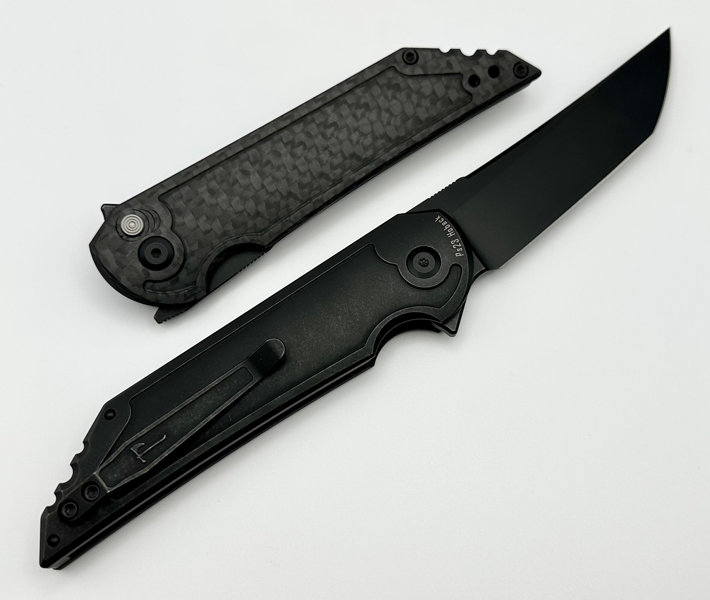 Hoback Knives Kwaiback Premium Button Lock Folding Knife - Carbon Fiber & DLC 20CV