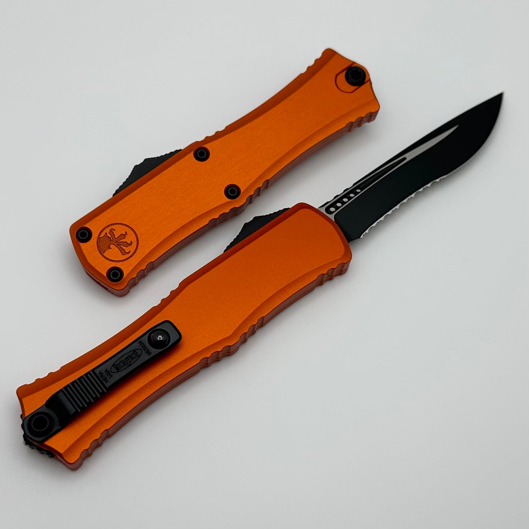 Microtech Hera II Mini EDC Knife - Premium Black Serrated Recurve with Orange Handle