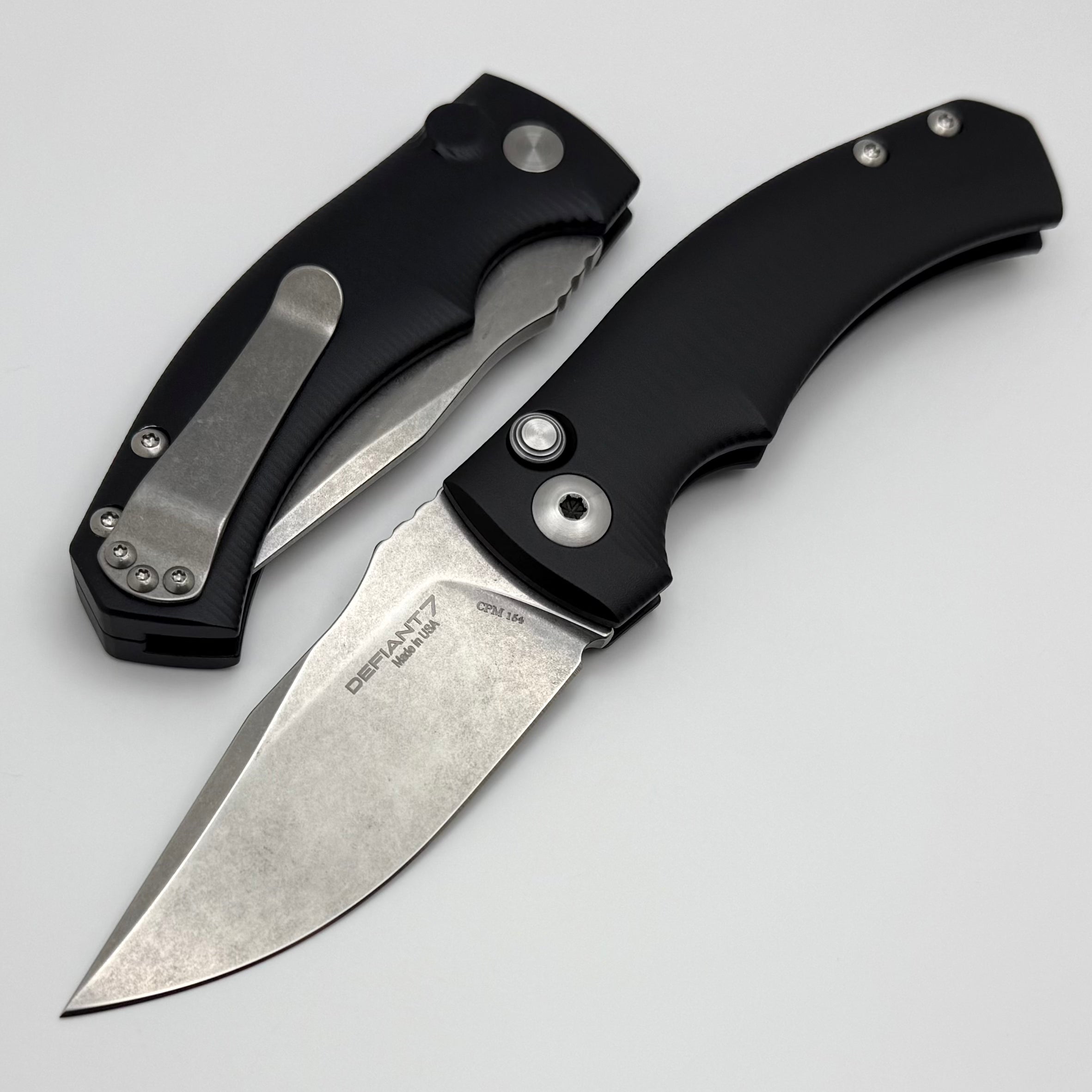 Defiant 7 Valmara Automatic Knife - Premium Black Aluminum Handles & Stonewash CPM-154 Blade