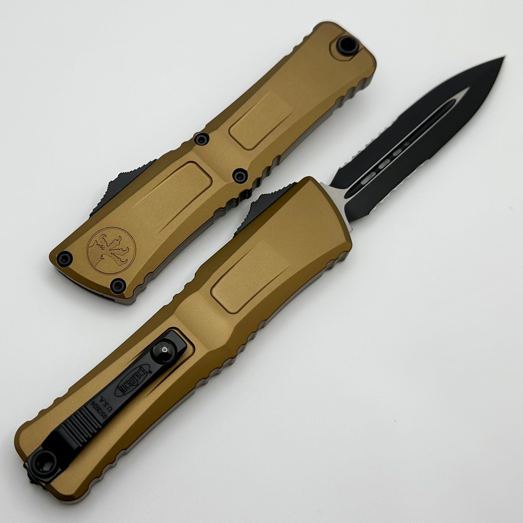 Microtech Combat Troodon Gen III Premium Tactical Knife - Black Double Edge & Tan Finish