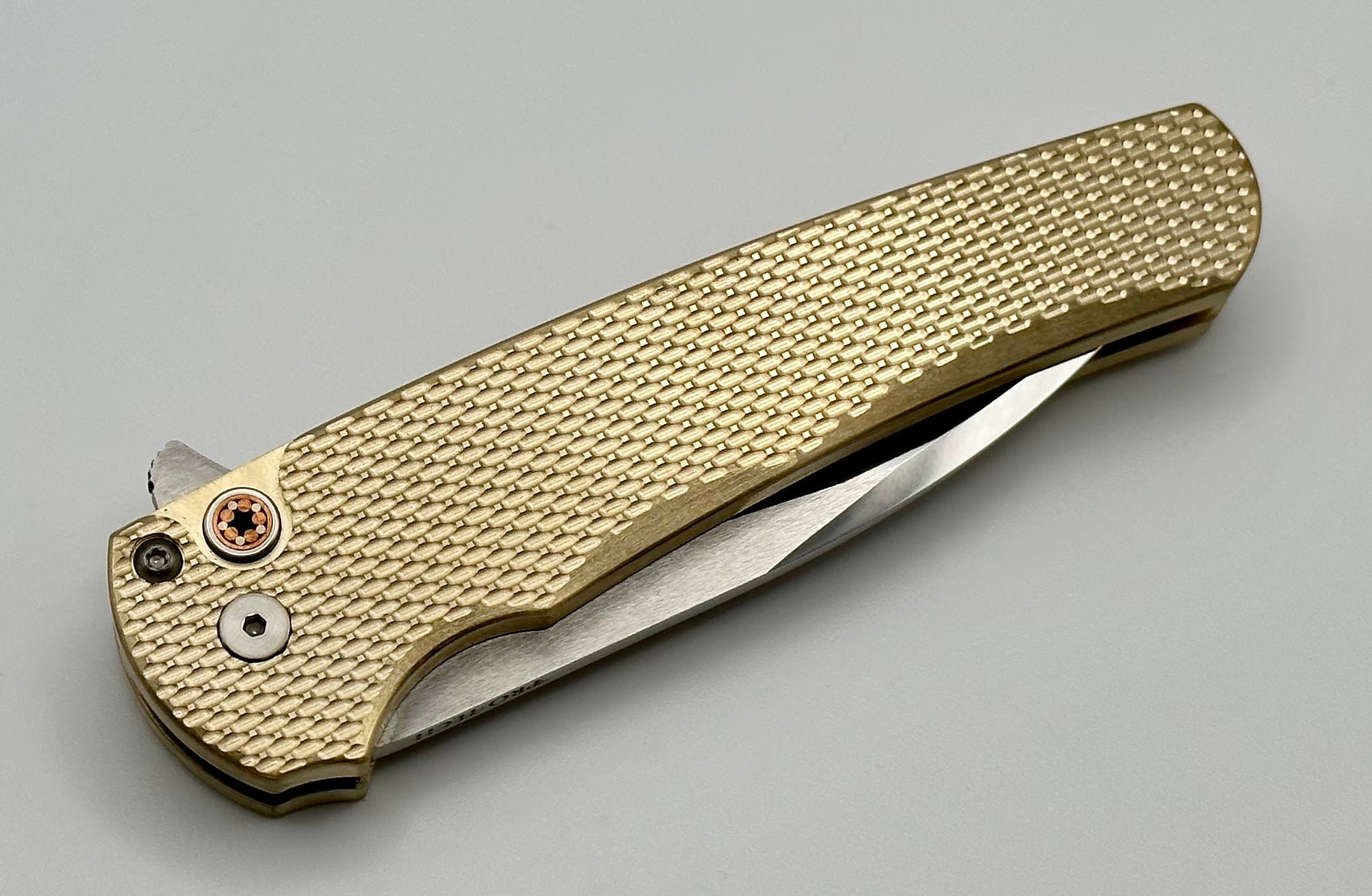 Premium Pro-Tech Malibu Folding Knife: Textured Bronze Handle with Mosaic Button & Mirror Polished Blade