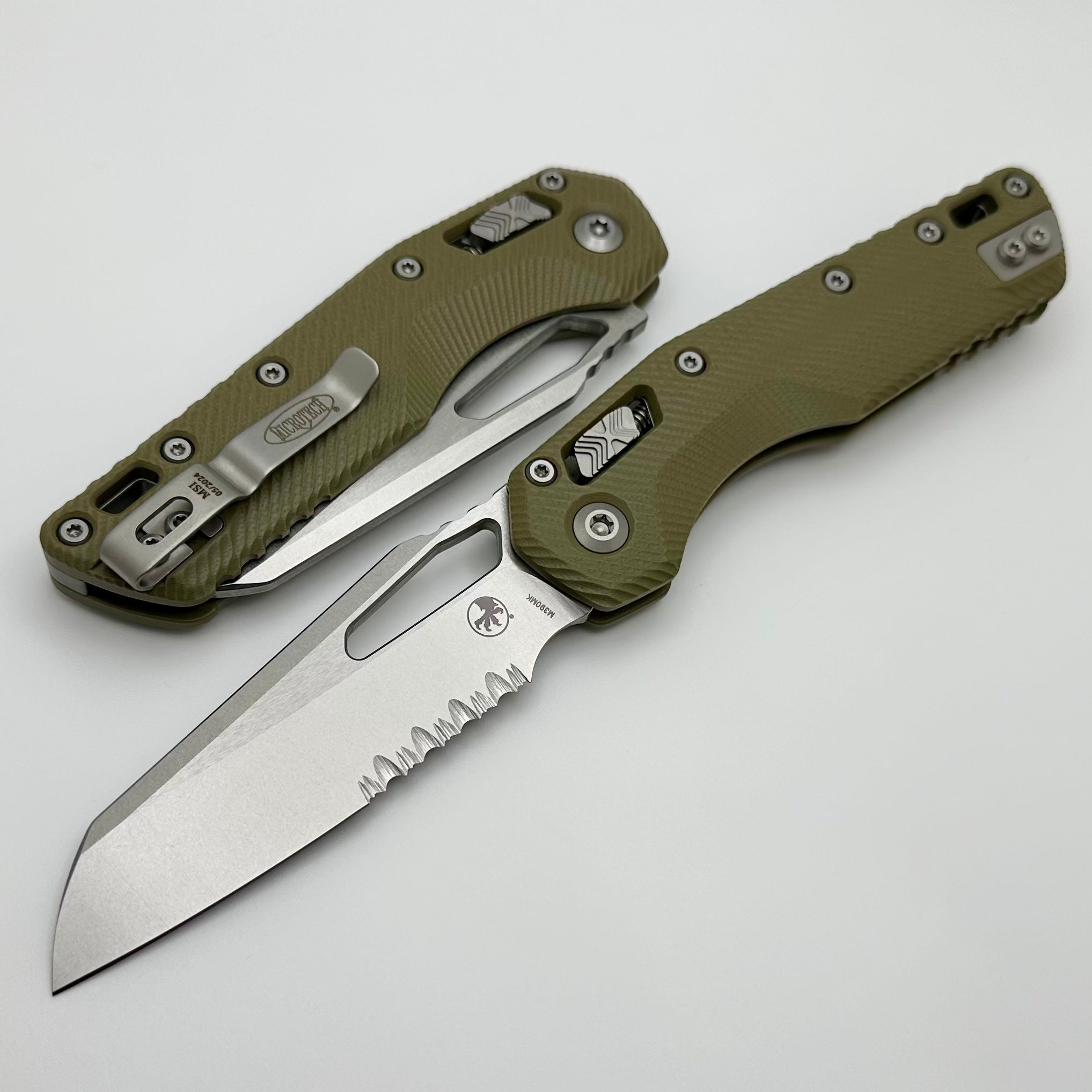 Microtech MSI RAM LOK Ultimate Tactical Knife - OD Green Fluted G-10 Handle & Partial Serrated M390MK Blade