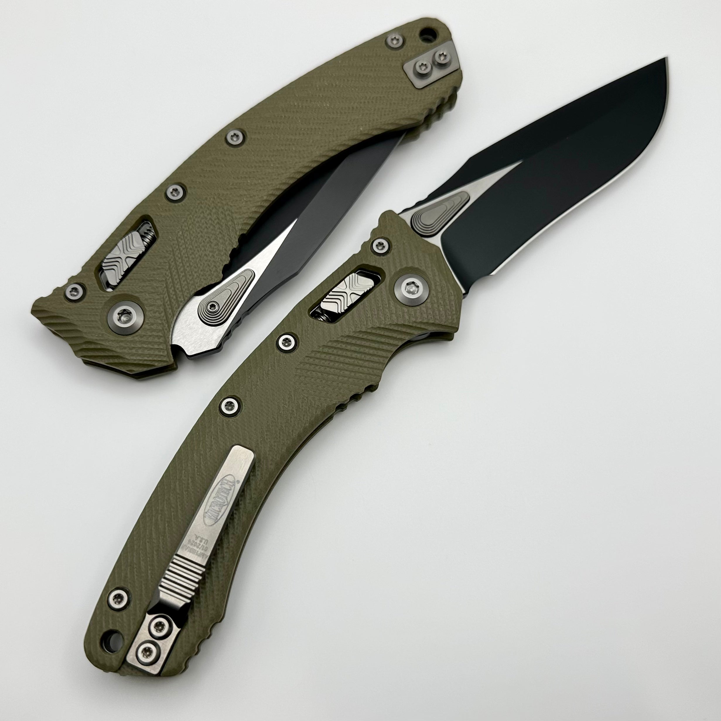 Microtech Amphibian RAM LOK Premium Tactical Knife - OD Green Fluted G-10 & Black M390MK