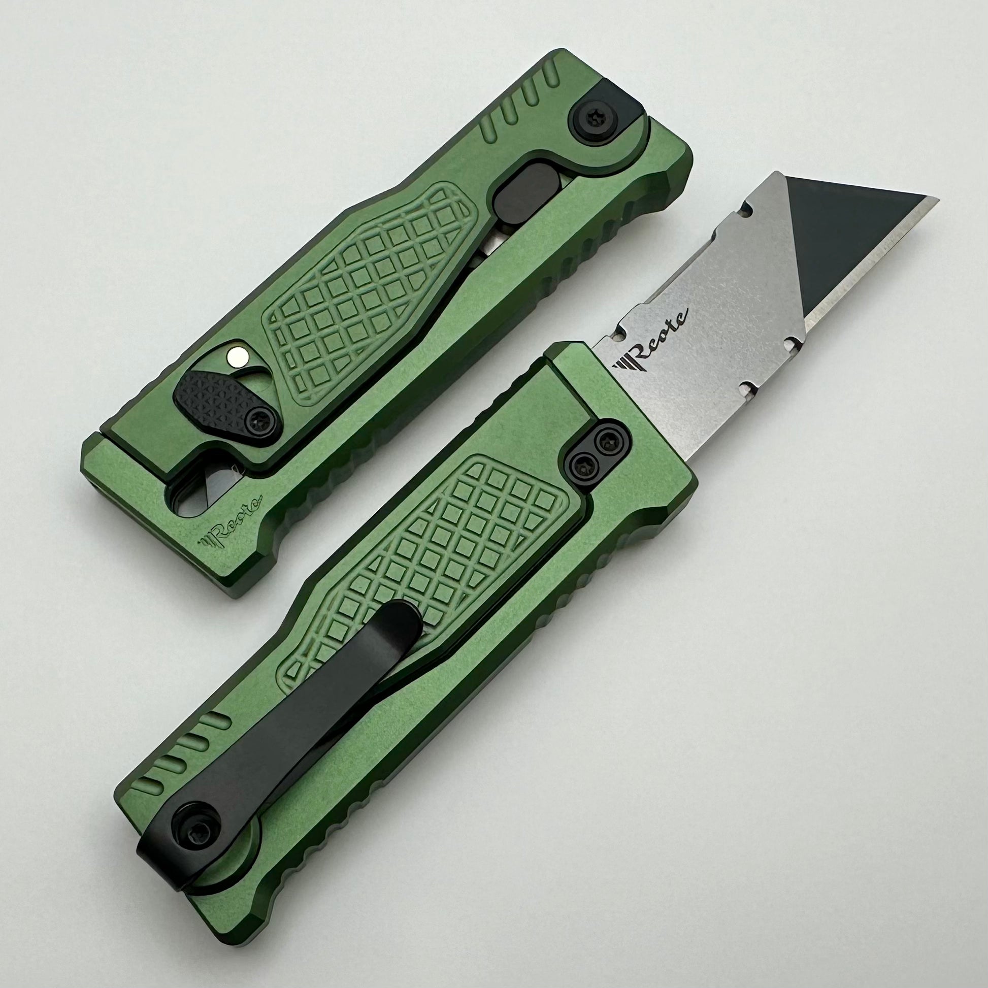 Reate EXO-U Premium Utility Knife - Diamond Pattern Green Aluminum Handle