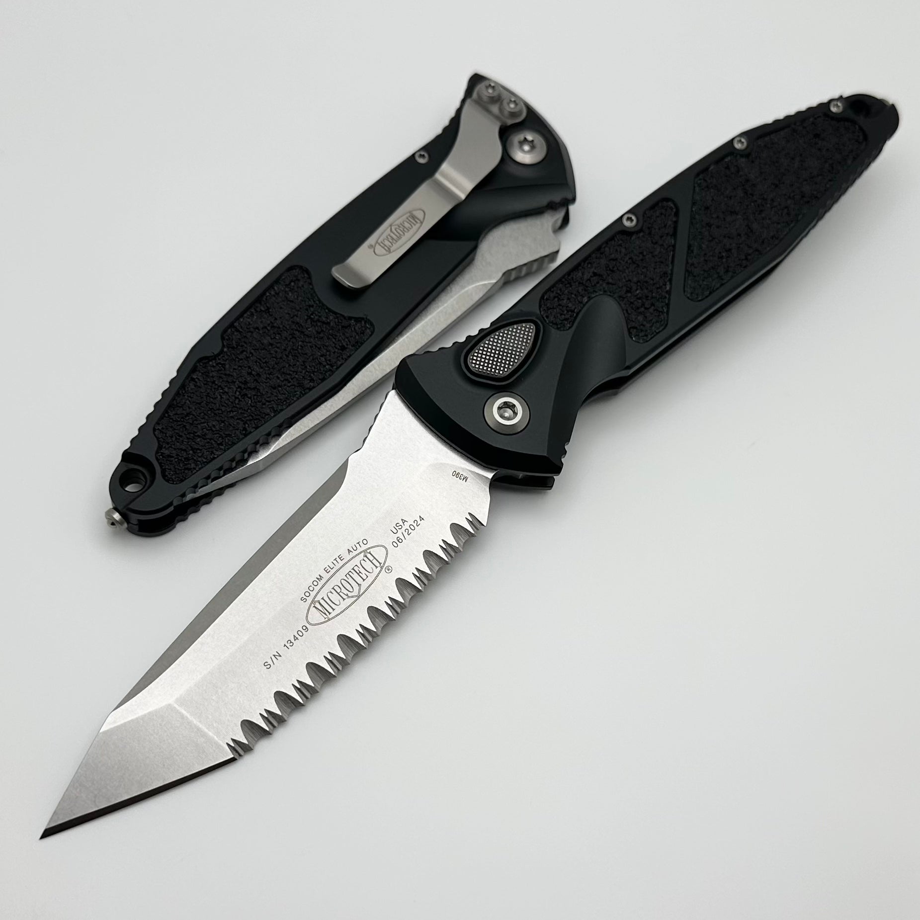 Premium Microtech Socom Elite T/E Full Serrated Auto Knife - Stonewash Finish