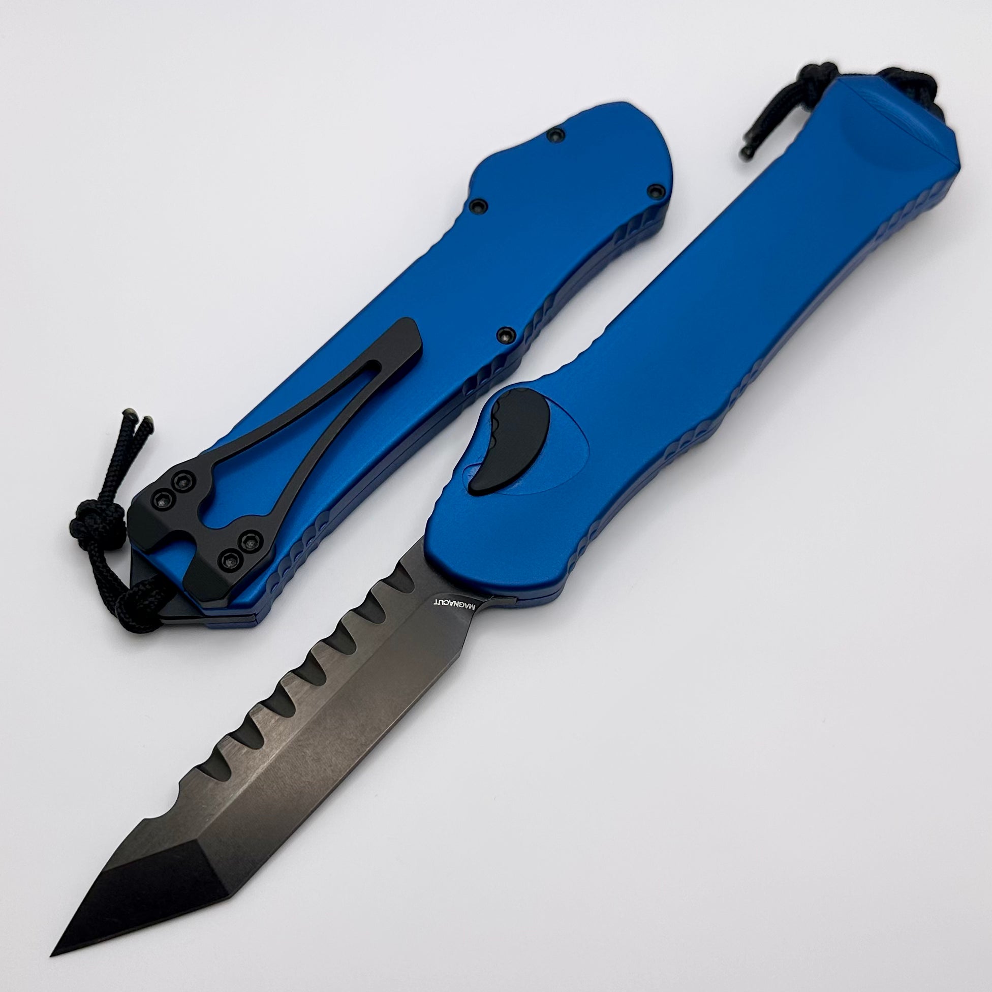 Heretic Hydra V3 Premium Tactical Knife - Blue Aluminum Handle & DLC Tanto MagnaCut Blade