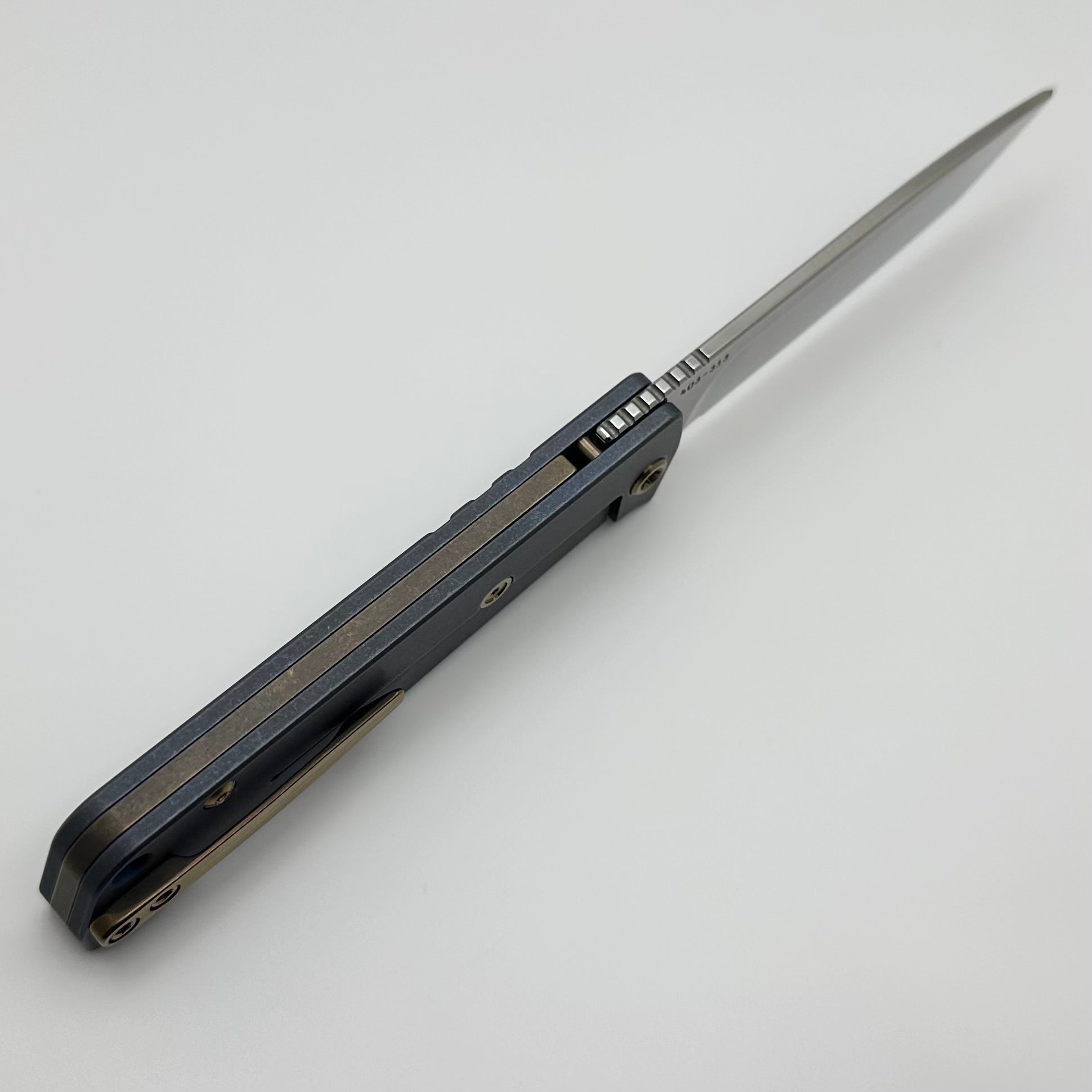 Medford Antik Premium Front Flipper Knife - Polished S35VN Tanto Blade & Old School Blue Titanium Handles