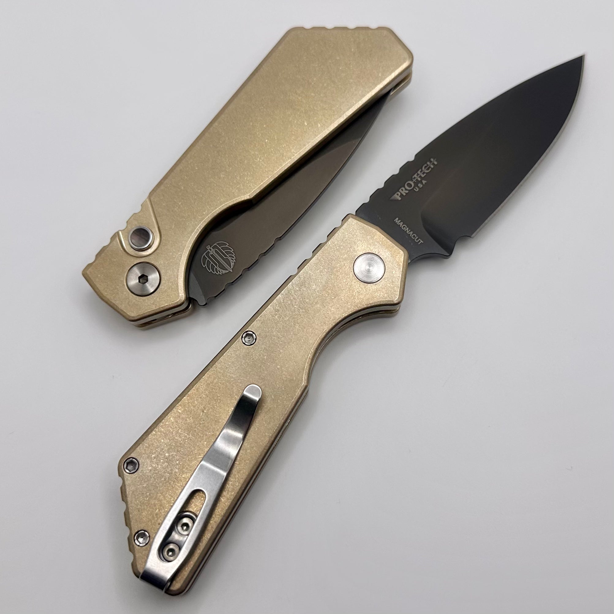 Pro-Tech PT Plus Premium Stonewash Knife - ALBronze Handle & Smokey Gray DLC MagnaCut Blade