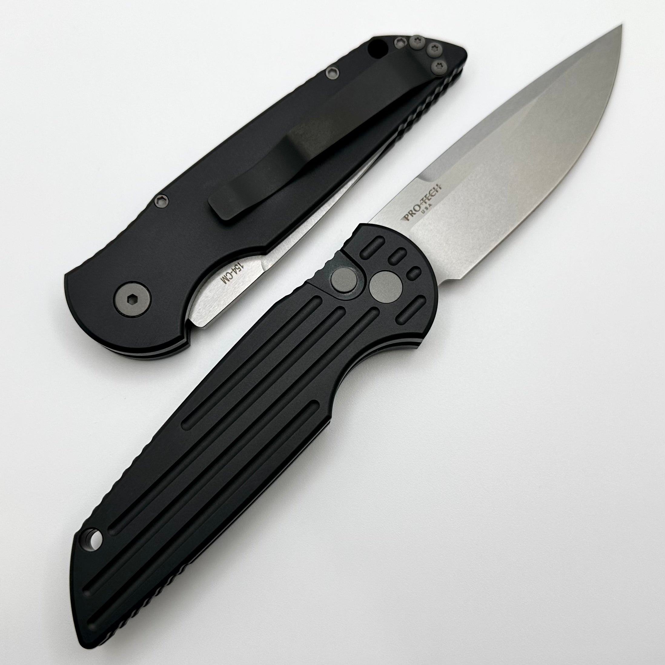 Pro-Tech TR-3 Left-Handed Tactical Knife | Premium Black Grooved Handle & Stonewash 154-CM Blade