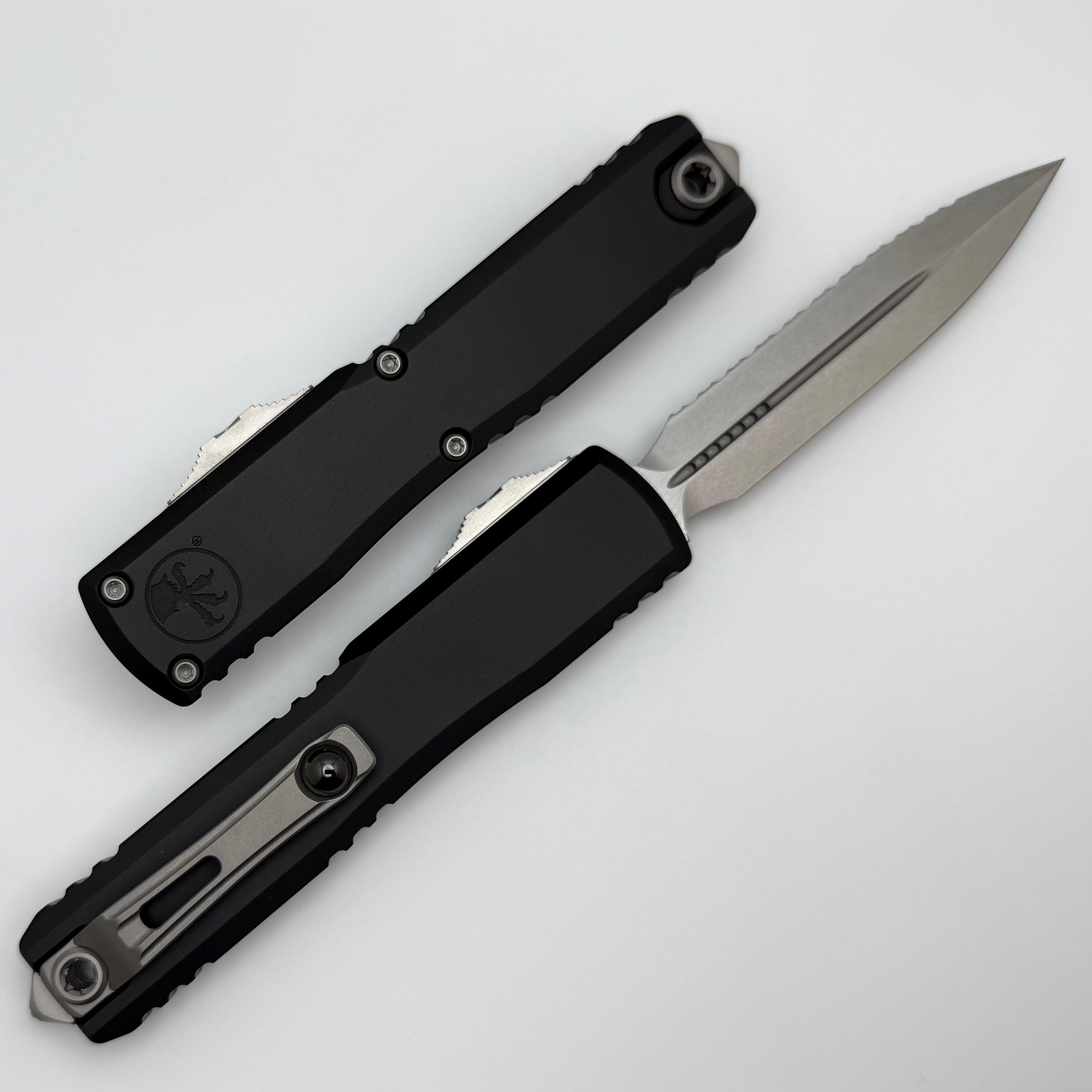 Microtech Ultratech ZBP D/E Stonewash Full Serrated Knife - Black Handle