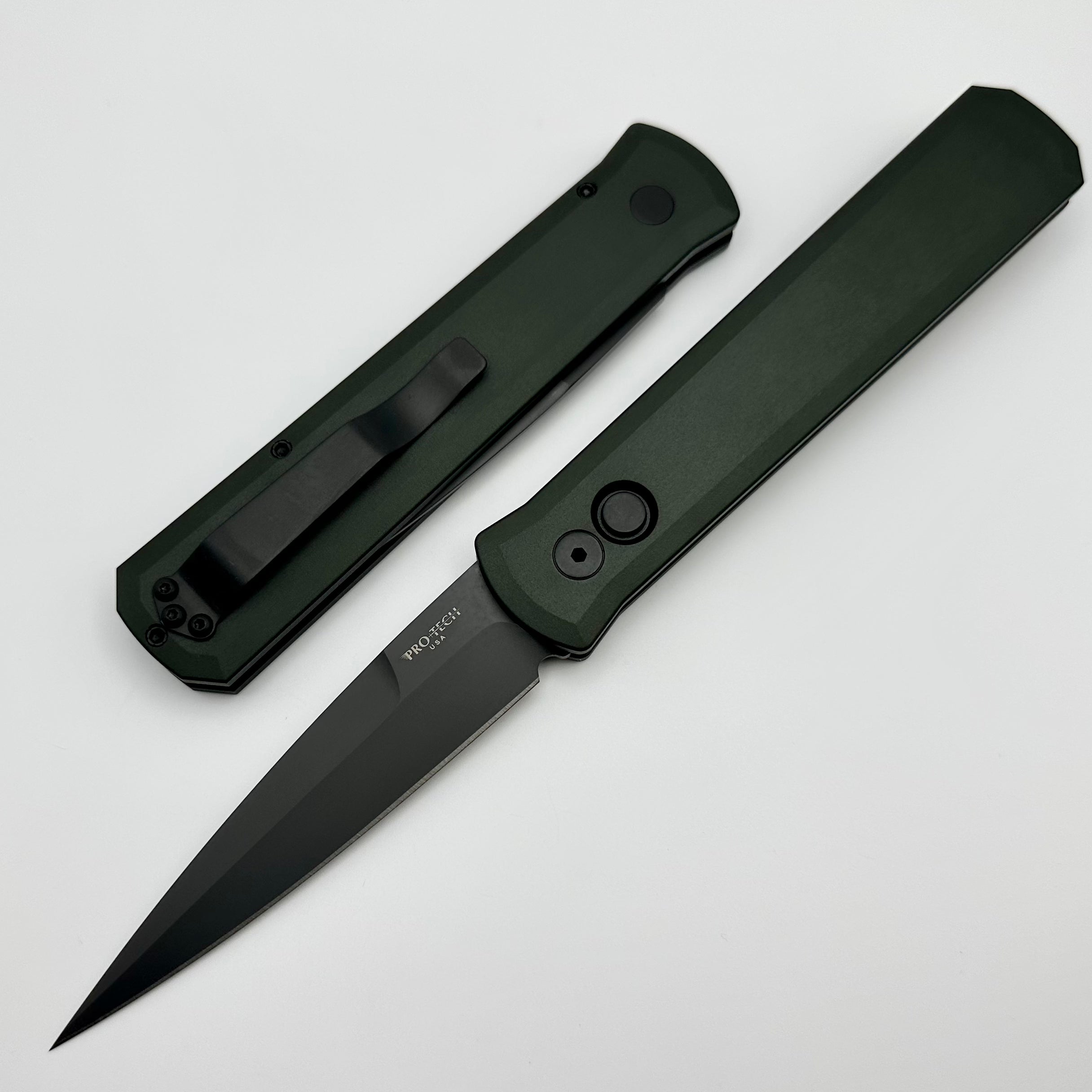 Premium Pro-Tech Godfather Automatic Knife - Green Handle & Black 154-CM Blade