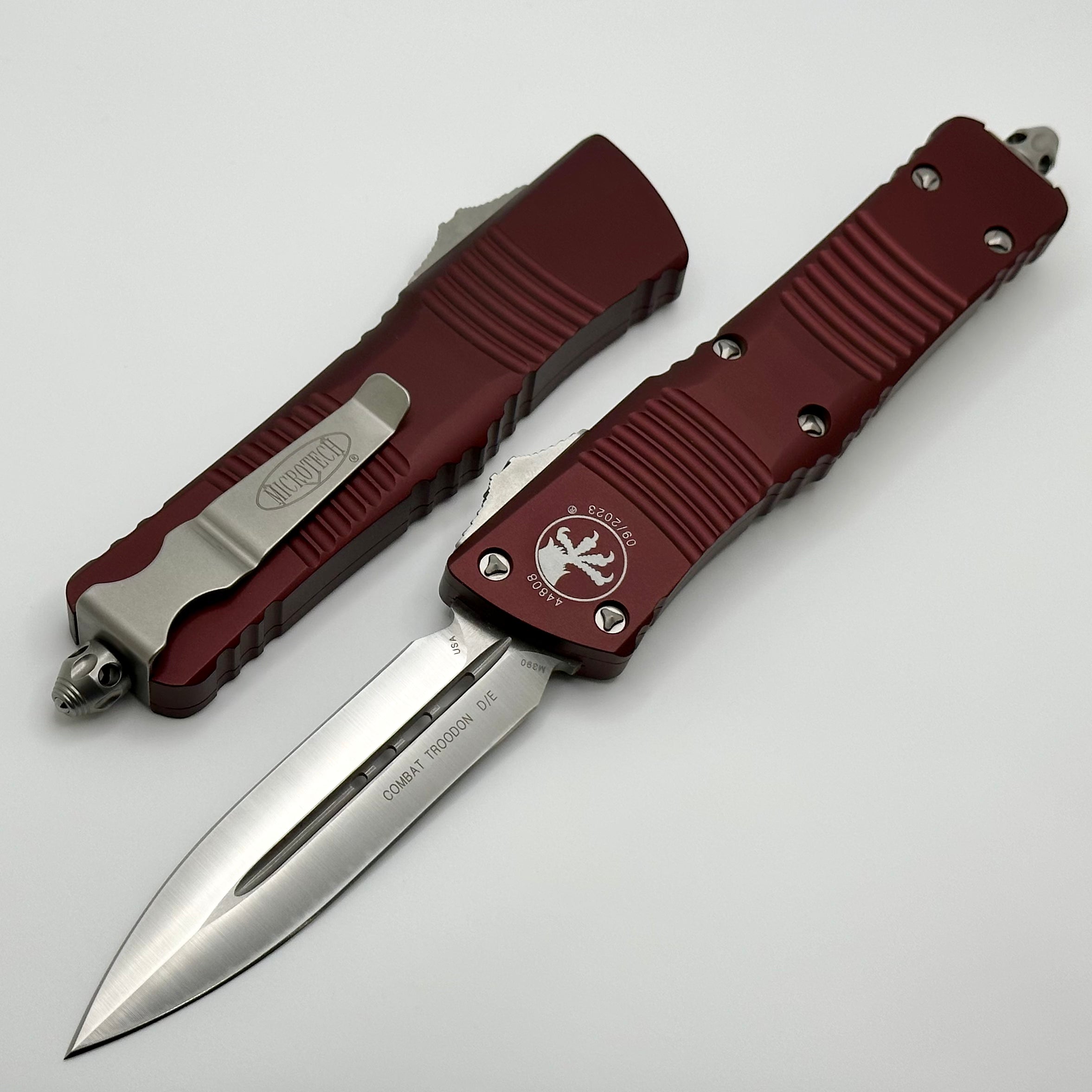 Premium Microtech Combat Troodon Double Edge Tactical Knife - Satin & Merlot Finish