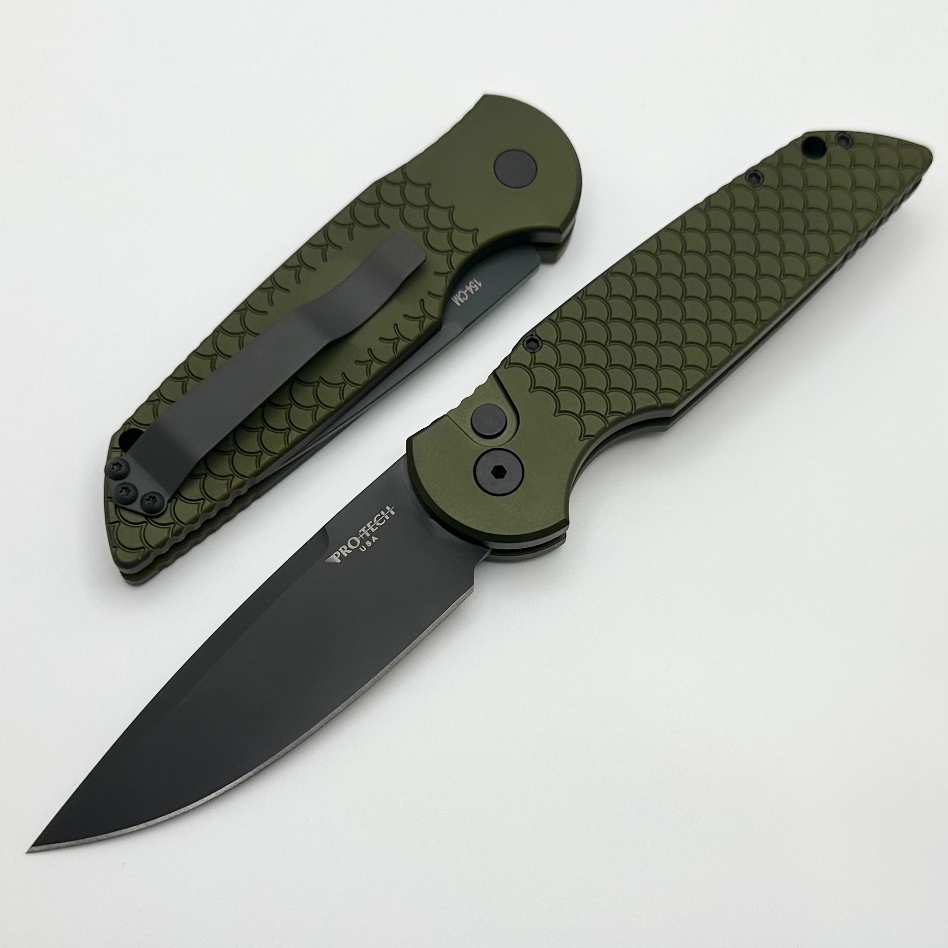 Pro-Tech TR-3 X1 Green Fish Scale Tactical Knife - Premium Black 154-CM Blade