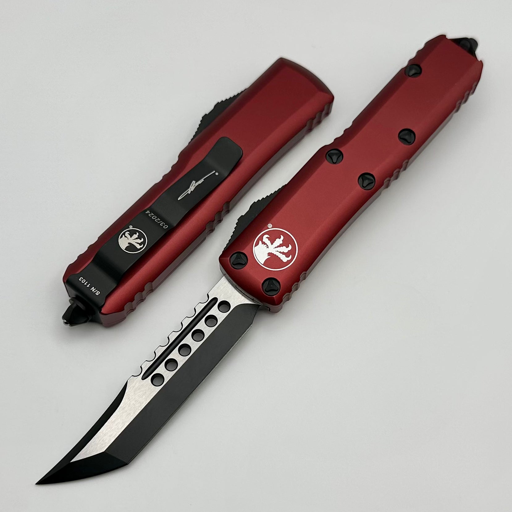 Microtech UTX-85 Premium EDC Knife - Black Hellhound & Merlot Signature Series