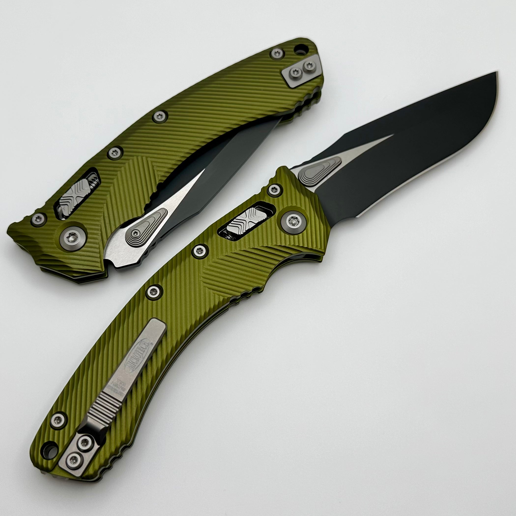 Microtech Amphibian RAM LOK Tactical Knife - OD Green Fluted Aluminum & Black M390MK Blade