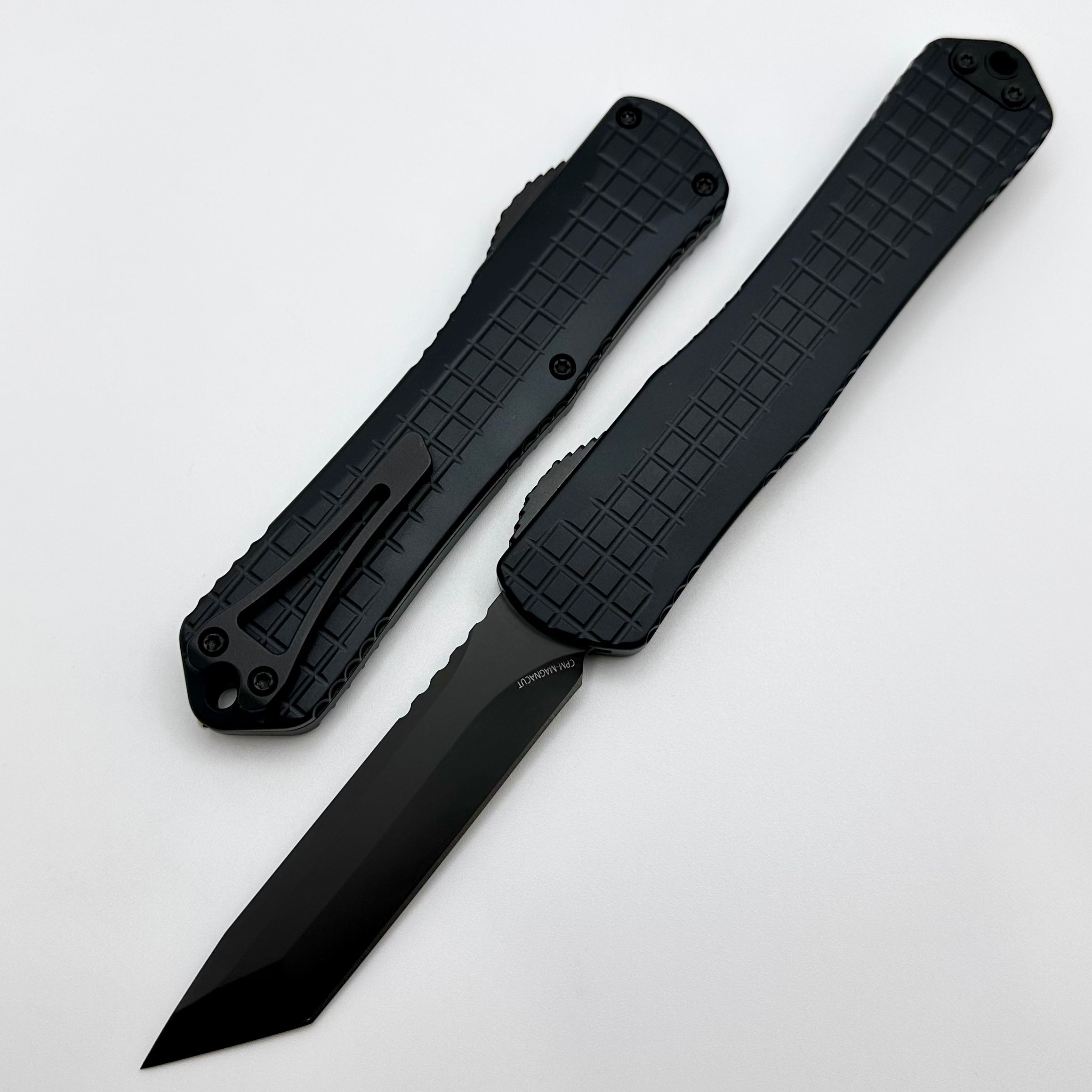 Heretic Knives Premium Manticore X Tactical OTF Knife - Black Frag Handle & DLC Tanto MagnaCut