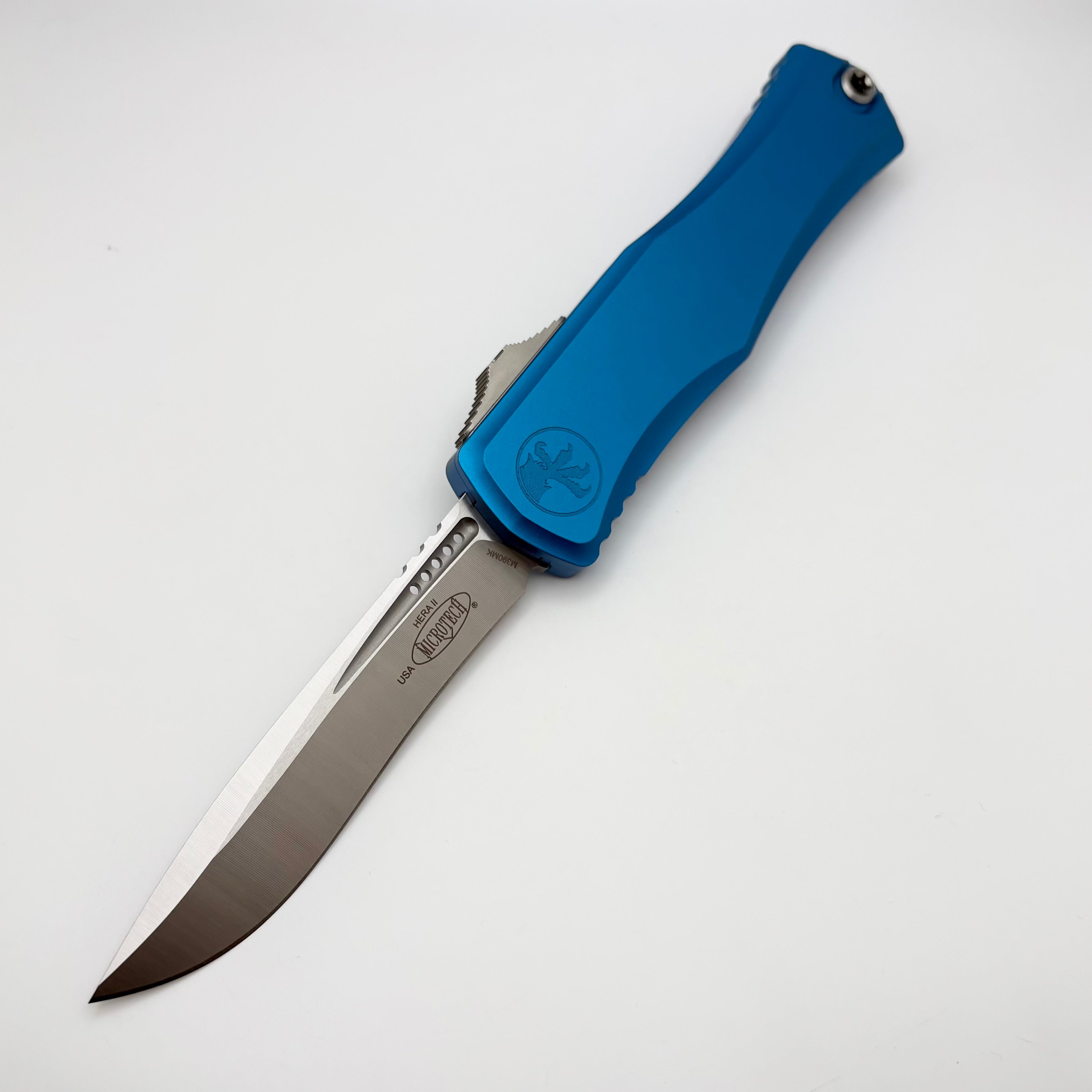 Microtech Hera II Ultimate Tactical Knife - Satin Recurve with Blue Handle