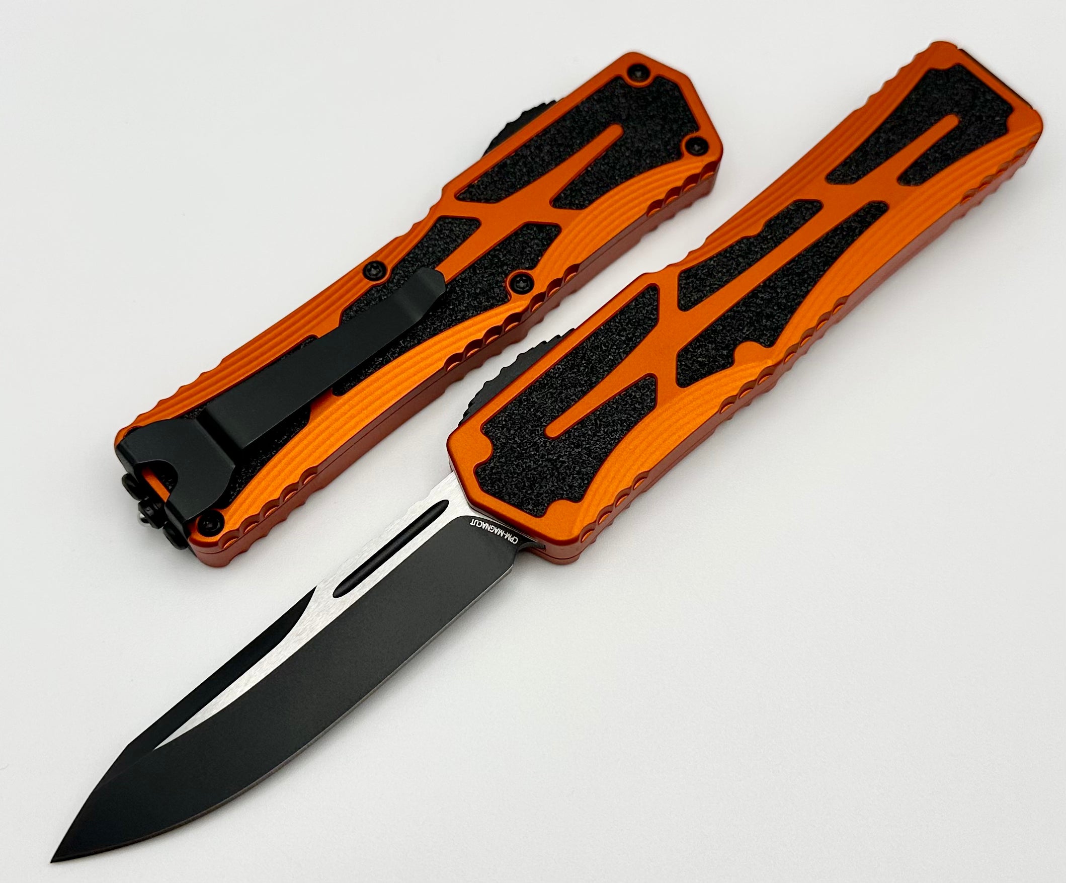 Heretic Knives Colossus Premium Single Edge Tactical Knife - Black Magnacut & Orange Handle