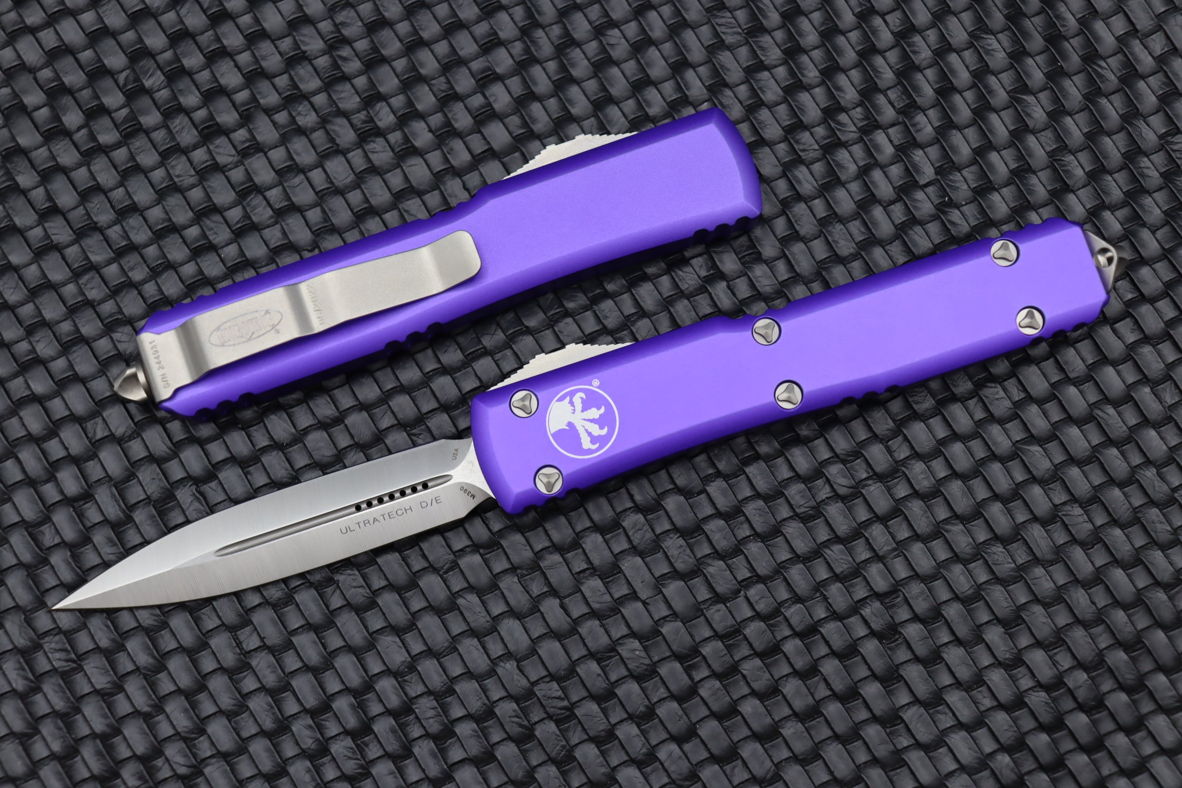 Microtech Ultratech Premium Double Edge OTF Knife - Satin & Purple