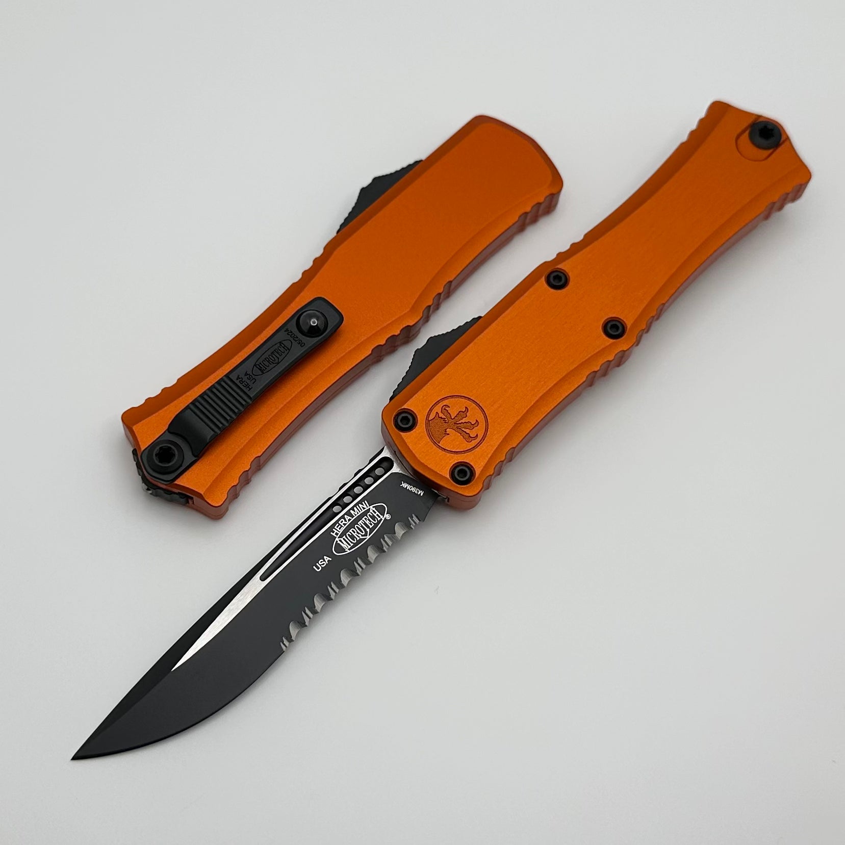 Microtech Hera II Mini EDC Knife - Premium Black Serrated Recurve with Orange Handle