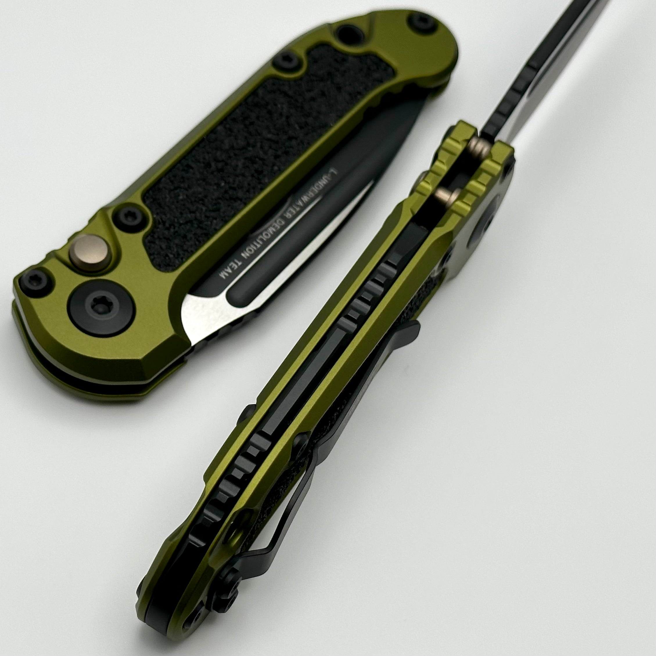 Premium Microtech LUDT Gen III Tactical Knife - Black Drop Point with OD Green Handle