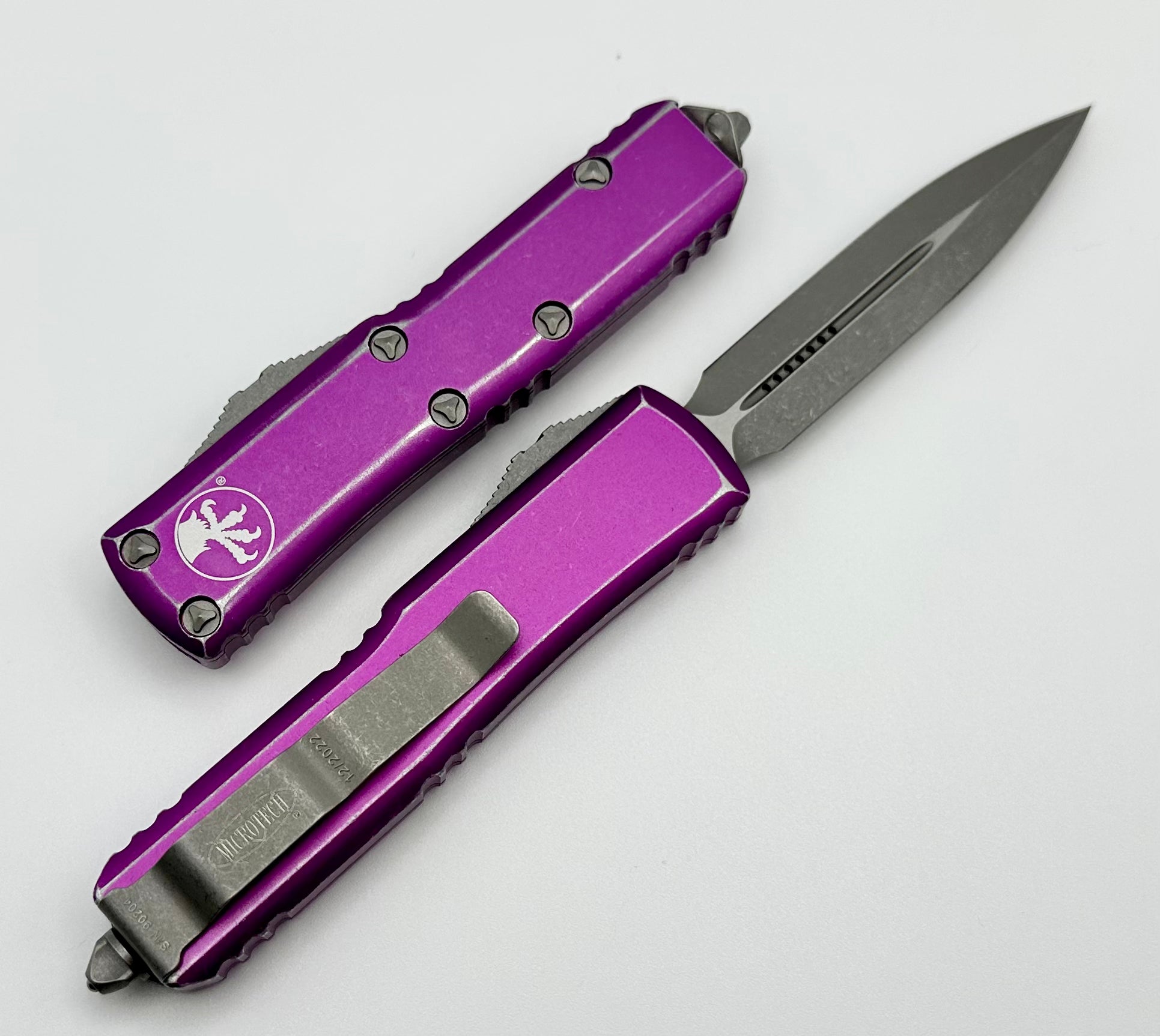 Premium Microtech UTX-85 Apocalyptic Double Edge Knife - Distressed Violet