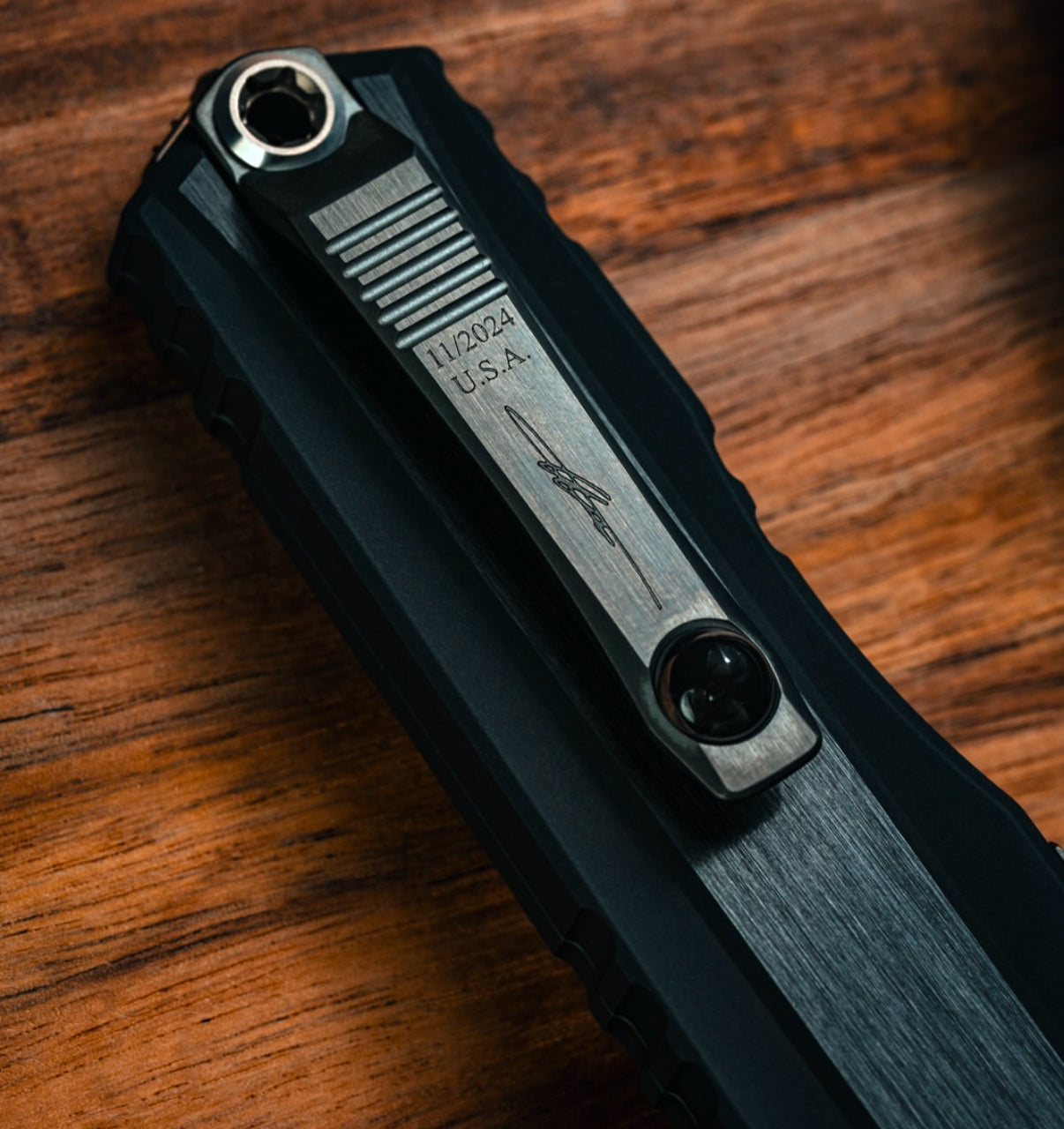 Microtech Marfione Select Cypher II Ultimate Tactical Knife - Black w/ Tritium Inlay & D/E Baker Forge Copper-Mai