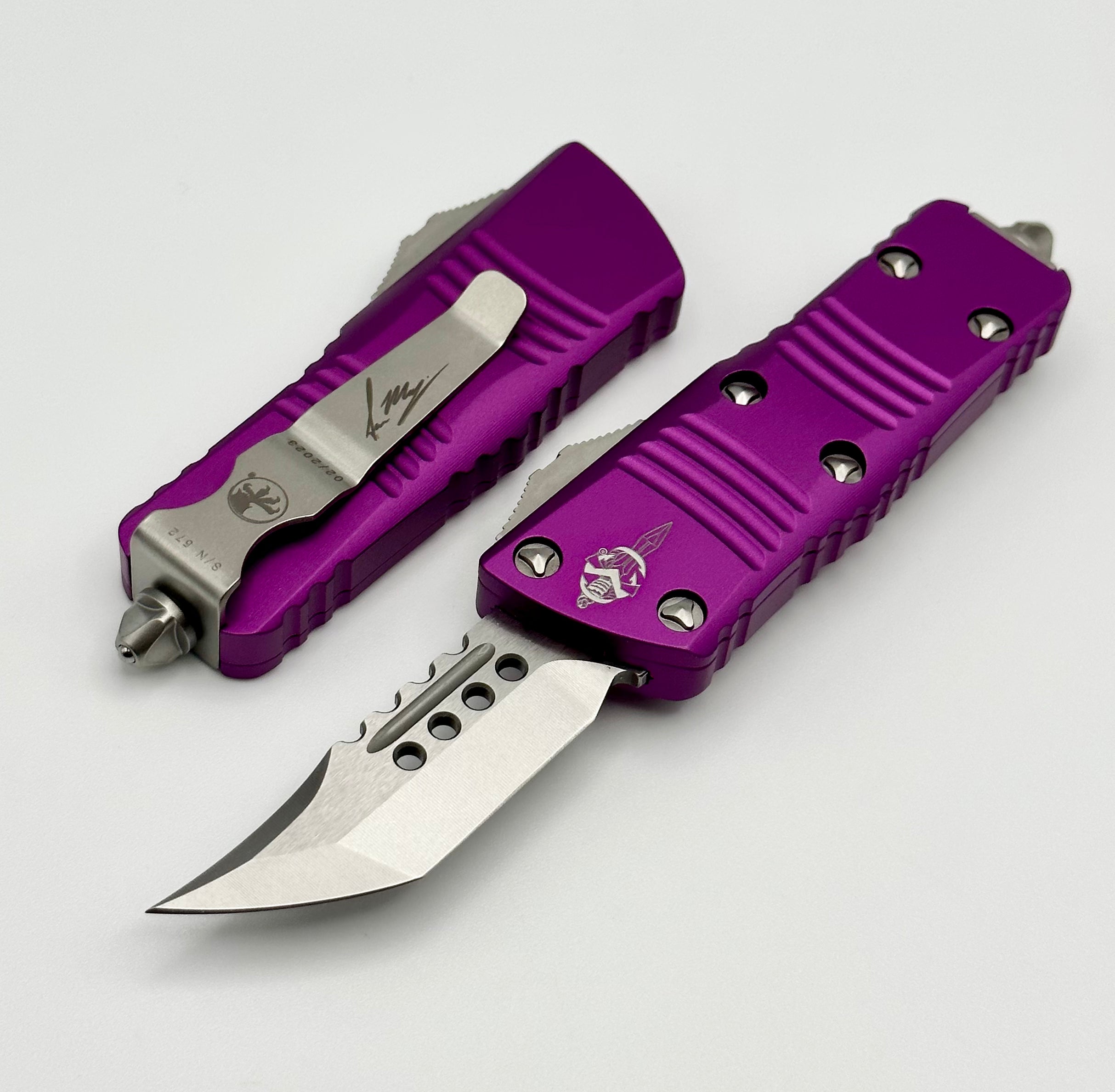 Premium Microtech Mini Troodon Hellhound - Stonewash & Violet Signature Series