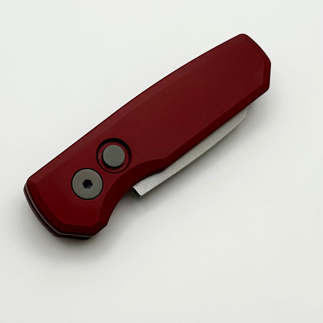 Premium Pro-Tech Runt 5: Red Aluminum Handle & Stonewash Reverse Tanto MagnaCut Blade