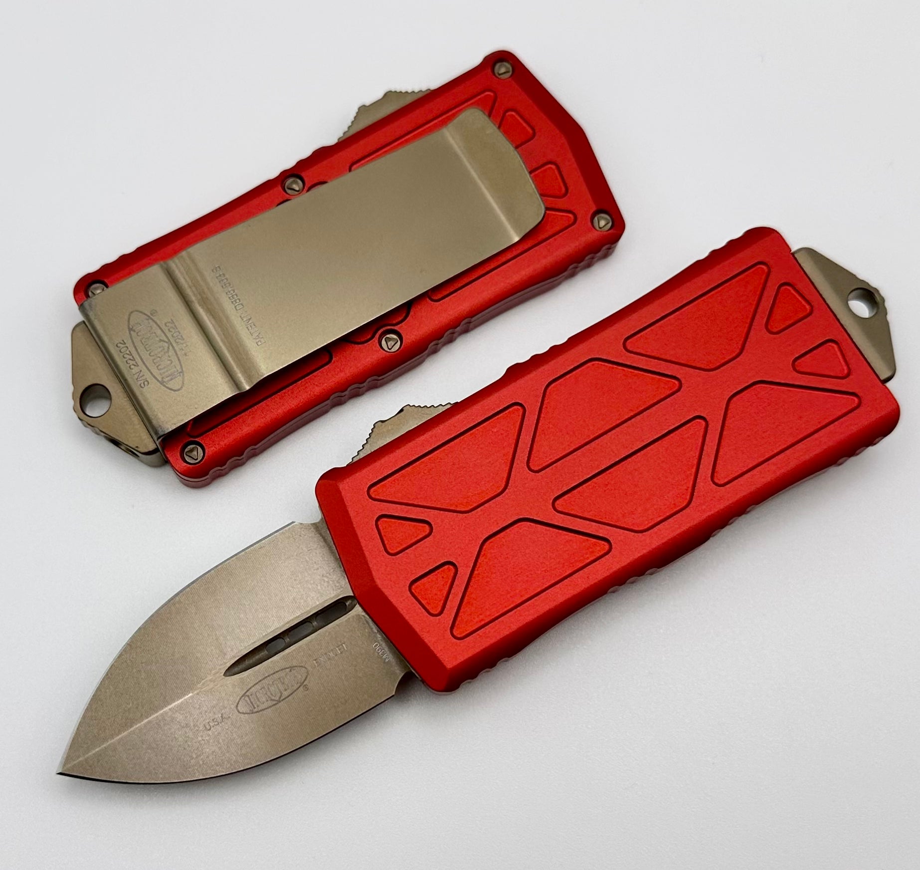 Premium Microtech Exocet Bronze & Red Double Edge Knife - Ultimate Daily Carry