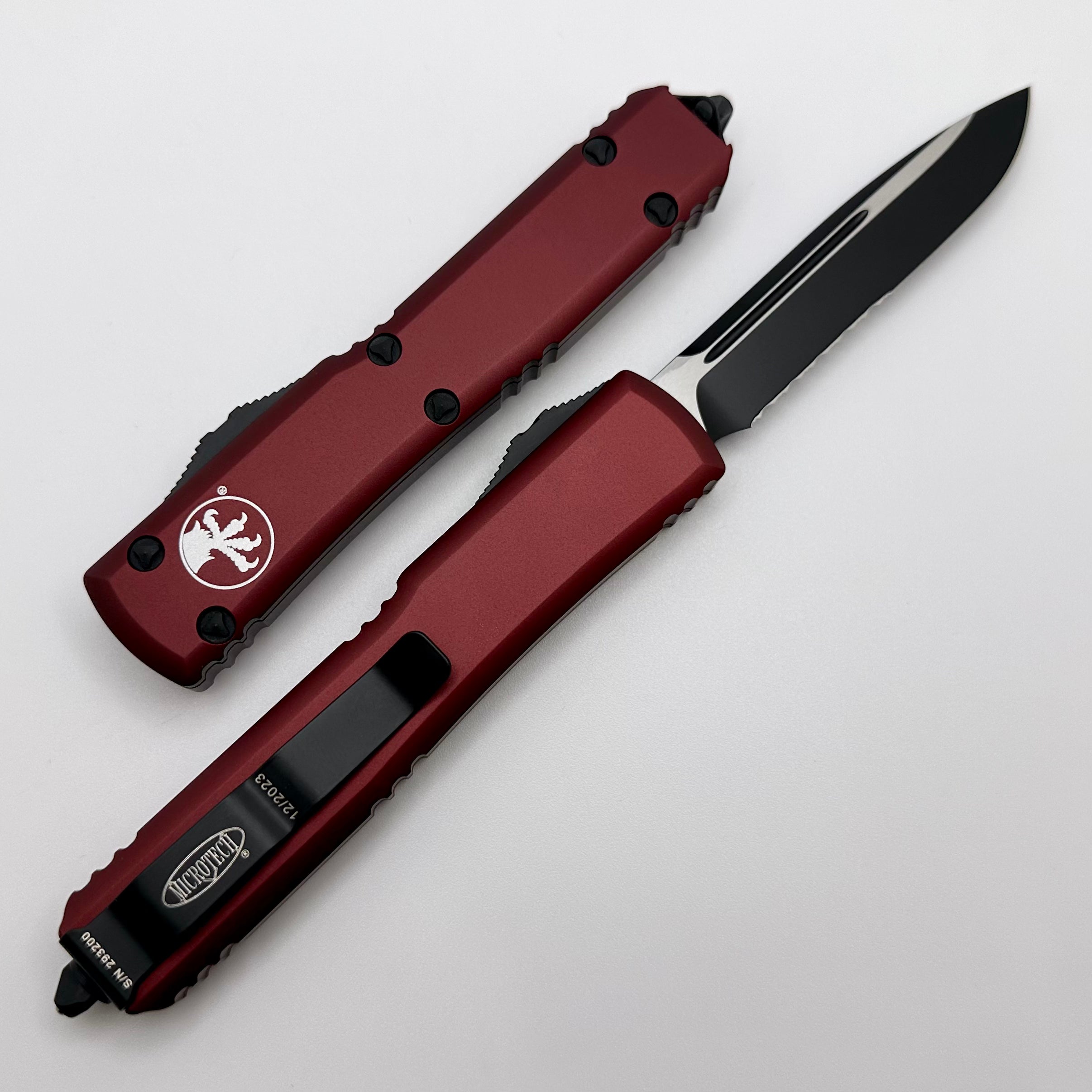 Microtech Ultratech Premium OTF Knife - Black Partial Serrated & Merlot Finish