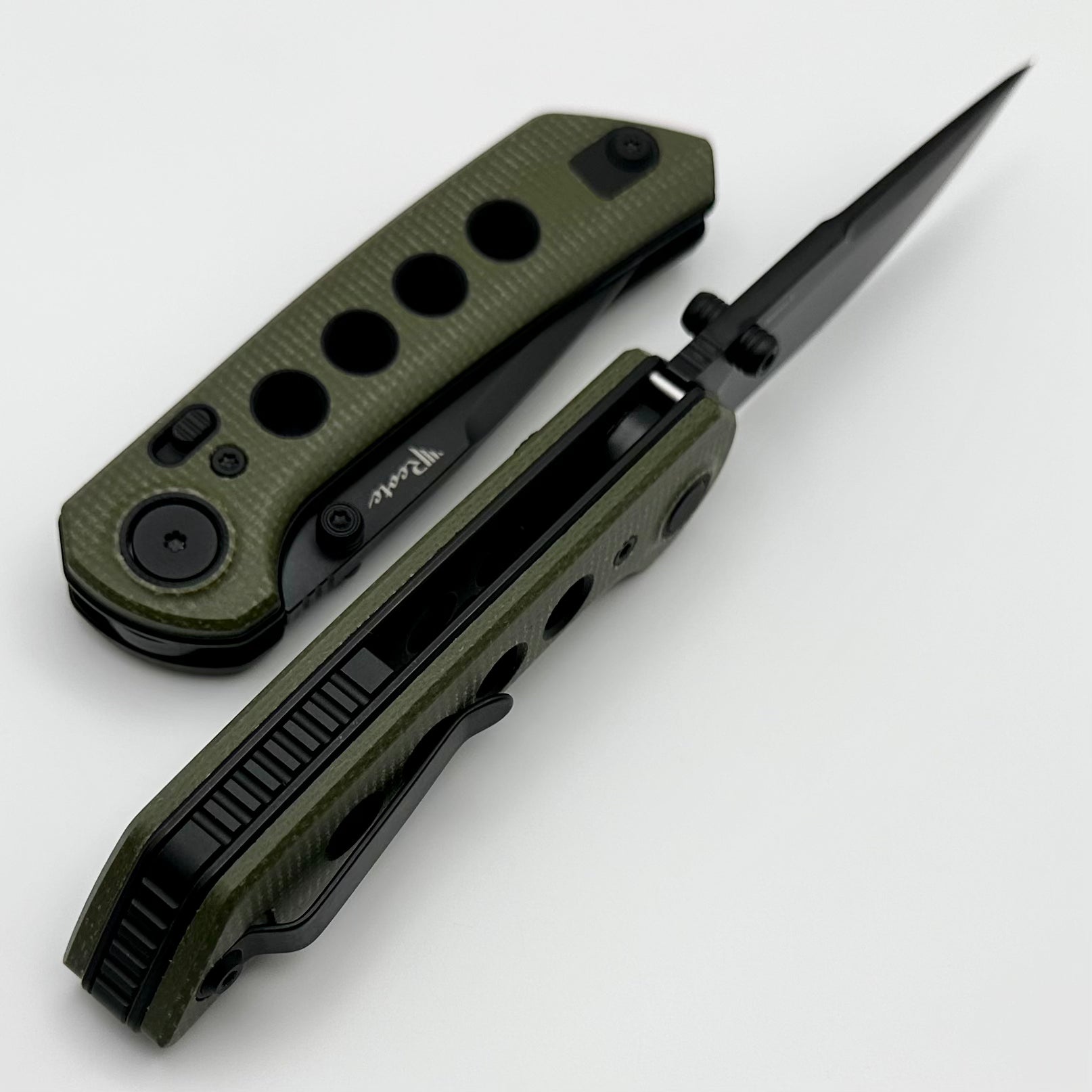 Reate Knives PL-XT Premium Folding Knife - Green Micarta & Black G-10 Inlays