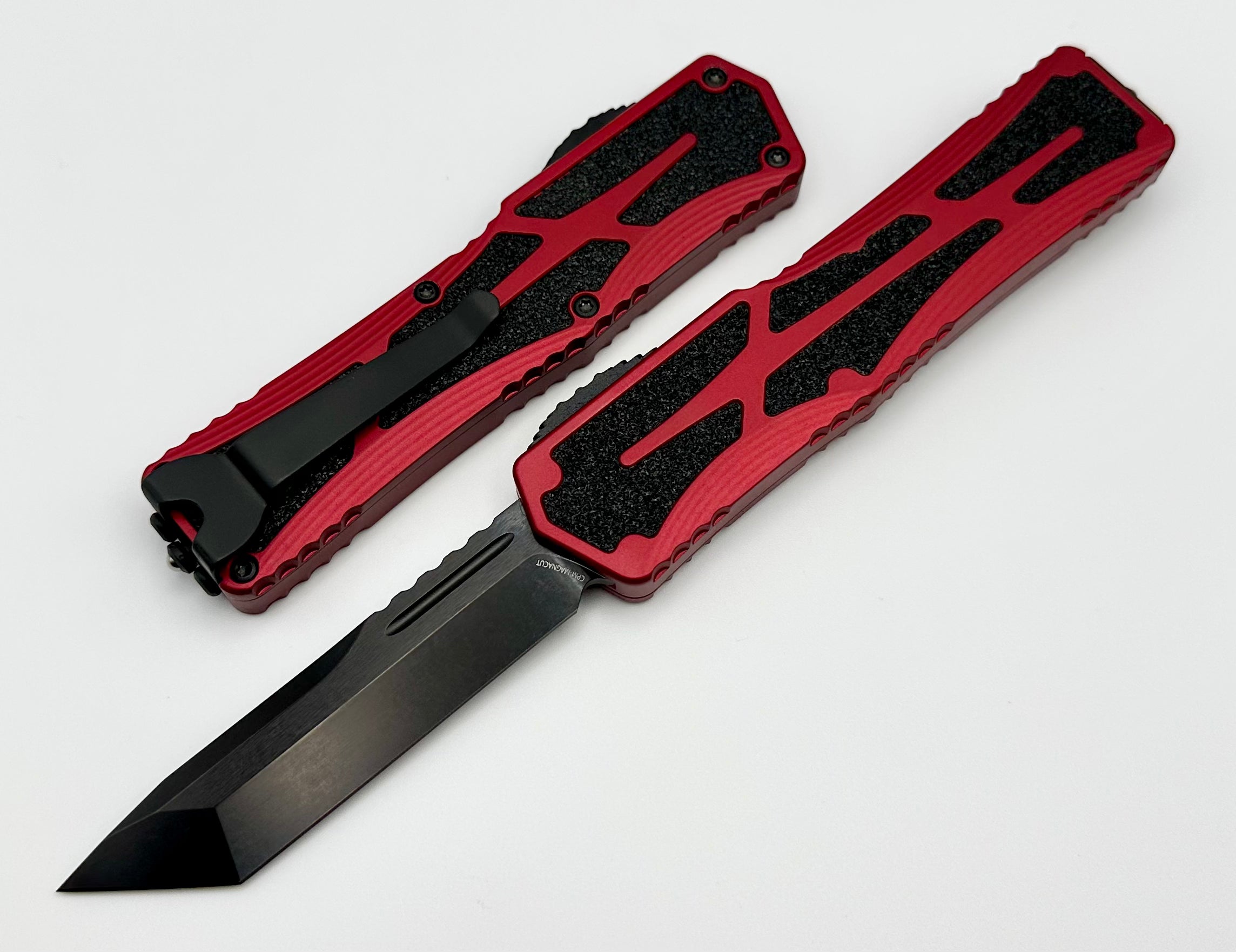 Heretic Knives Colossus DLC Tanto Magnacut - Premium Red Aluminum Handle