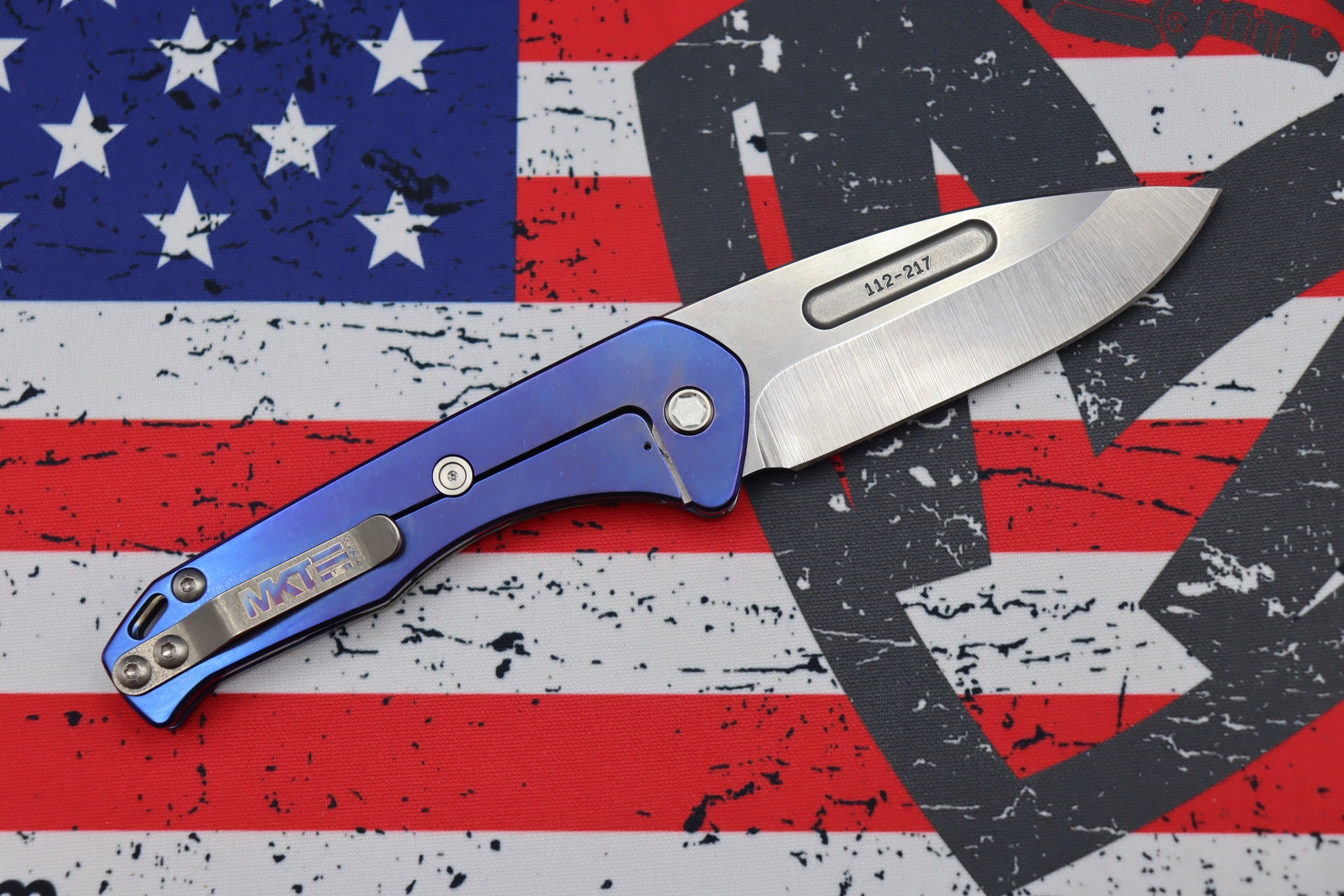 Medford Praetorian Slim Tumbled S35VN Drop Point Knife with Flamed Blue Handle