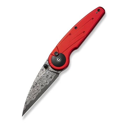 Civivi Starflare Premium Button Lock Folding Knife - Red Aluminum Handles & Damascus Blade