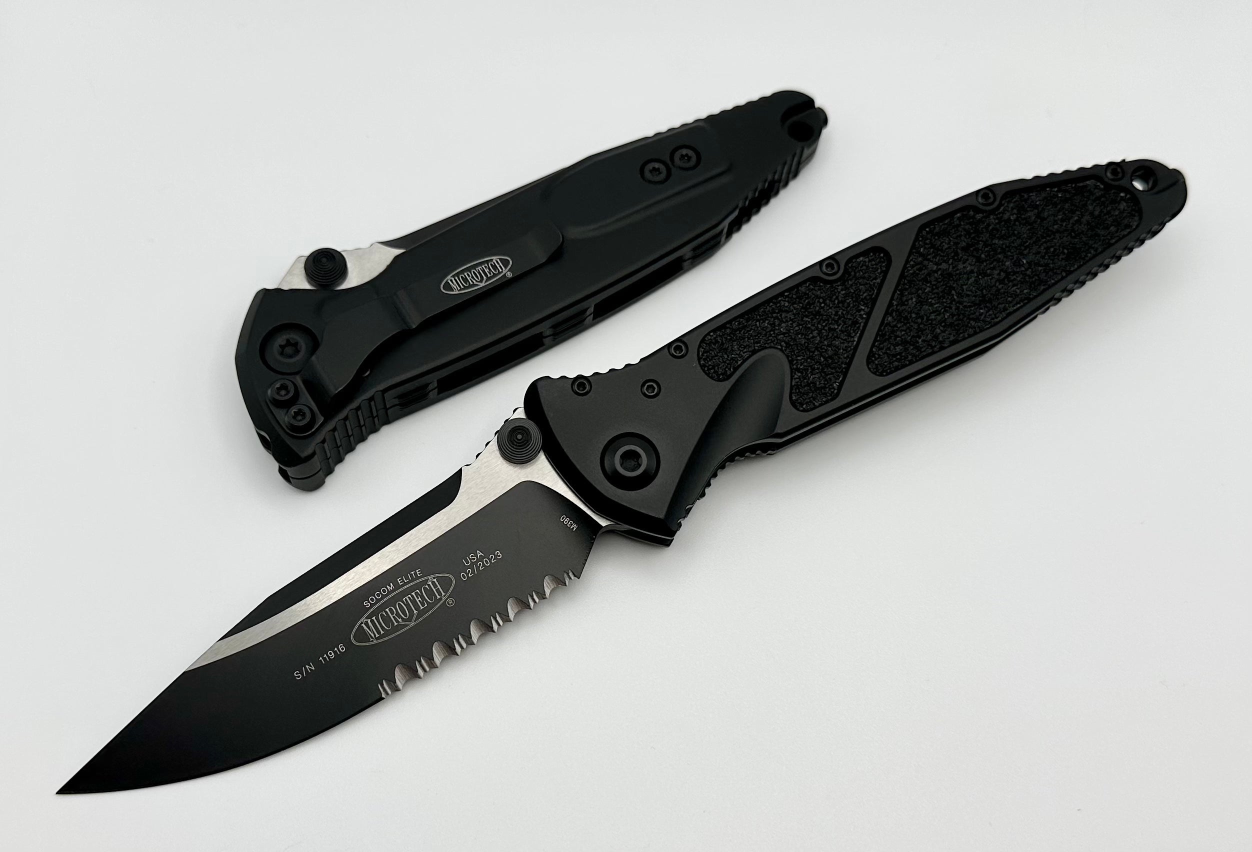 Premium Microtech Socom Elite Tactical Folding Knife - Black, Partial Serrated