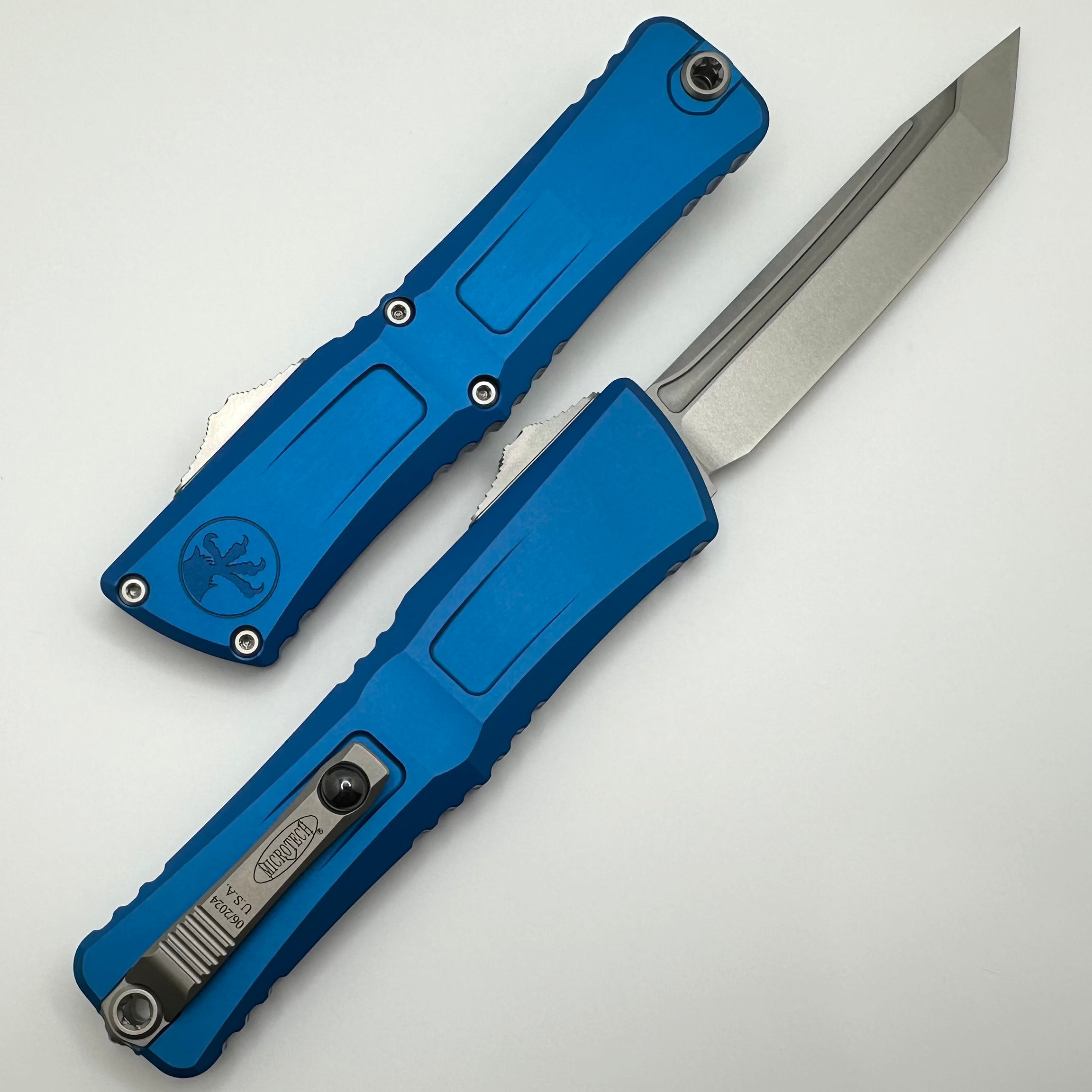 Microtech Premium Combat Troodon Gen III Tactical Knife - Stonewash Tanto Blade & Blue Aluminum Handle